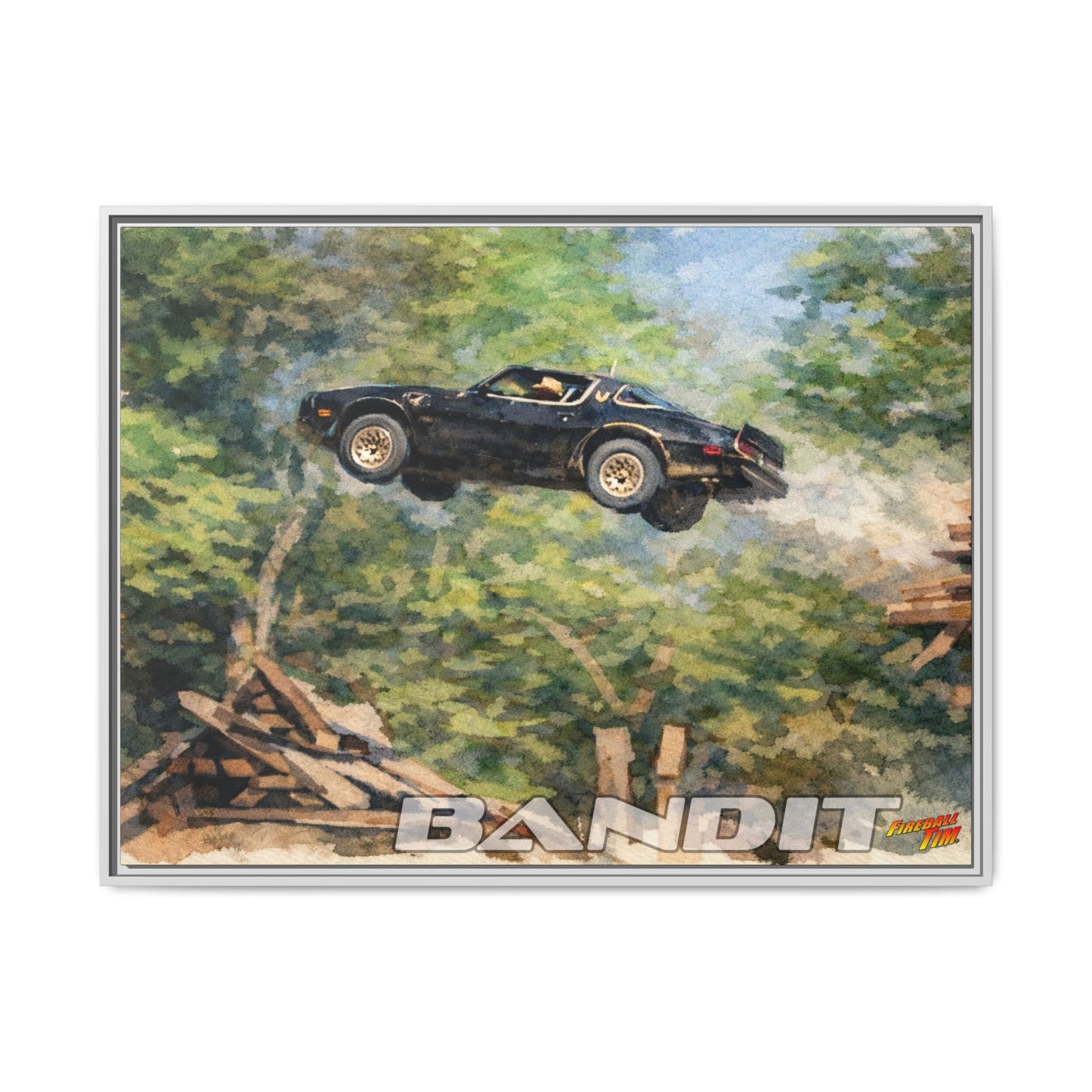 SMOKEY AND THE BANDIT TRANS AM WATERCOLOR PAINTING Fireball Movie Car Canvas Print - Framed 24x18