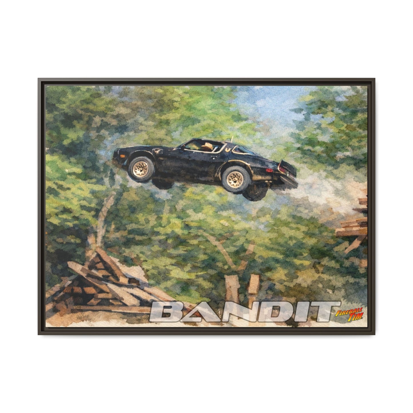 SMOKEY AND THE BANDIT TRANS AM WATERCOLOR PAINTING Fireball Movie Car Canvas Print - Framed 24x18