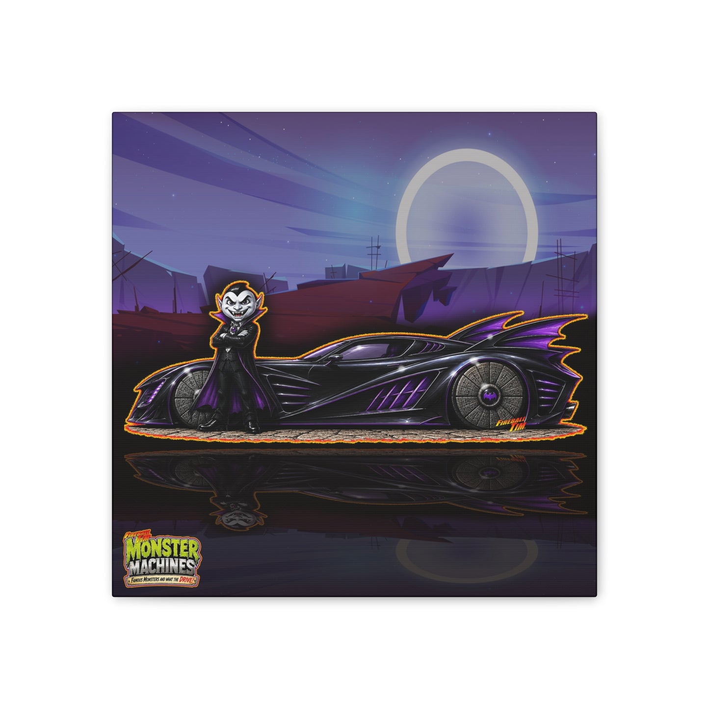 MONSTER MACHINES Halloween Count Cruiser Collectible Fireball Art Canvas Stretched Print