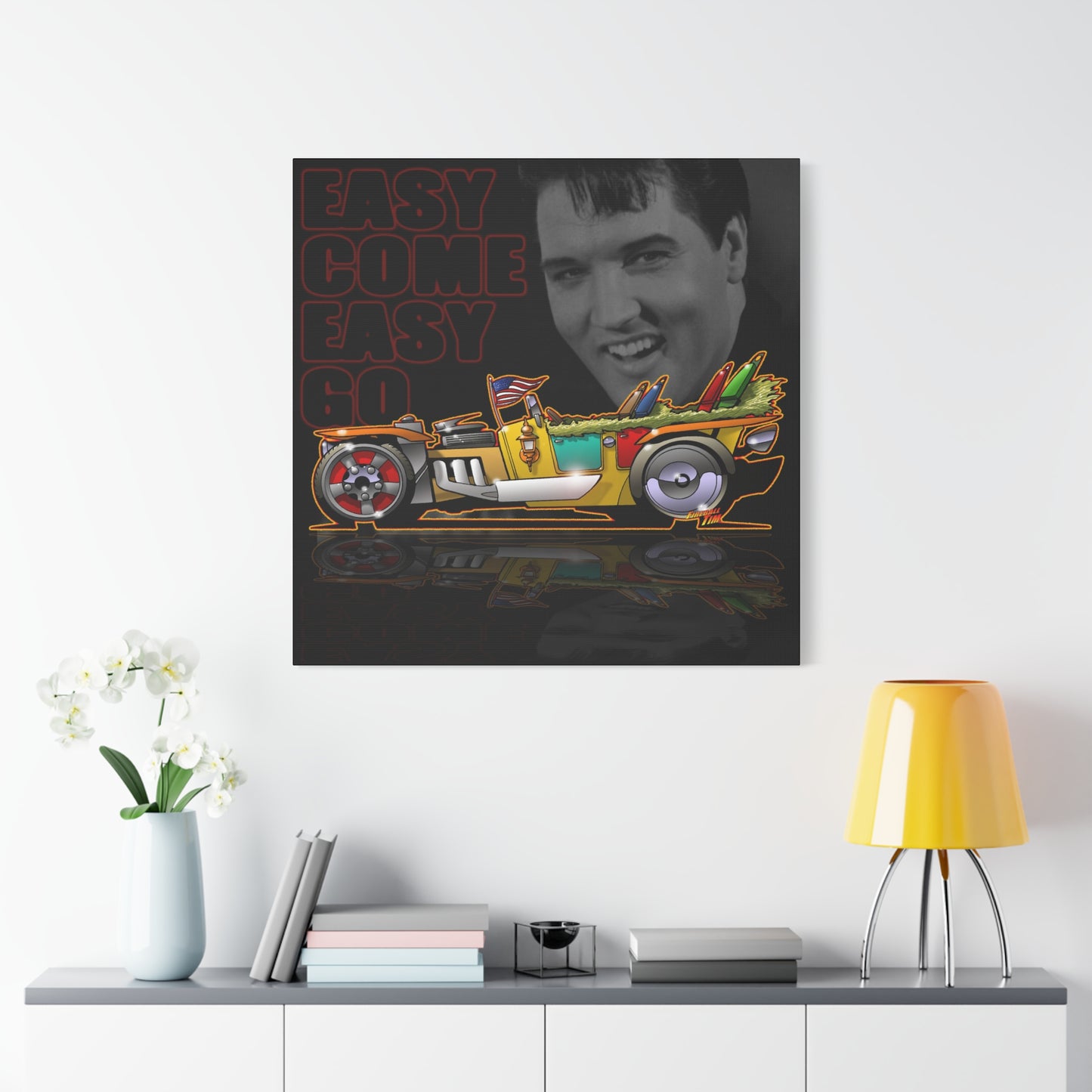 MONGREL T HOT ROD Elvis Easy Come Easy Go Fireball Canvas Art Wall Print