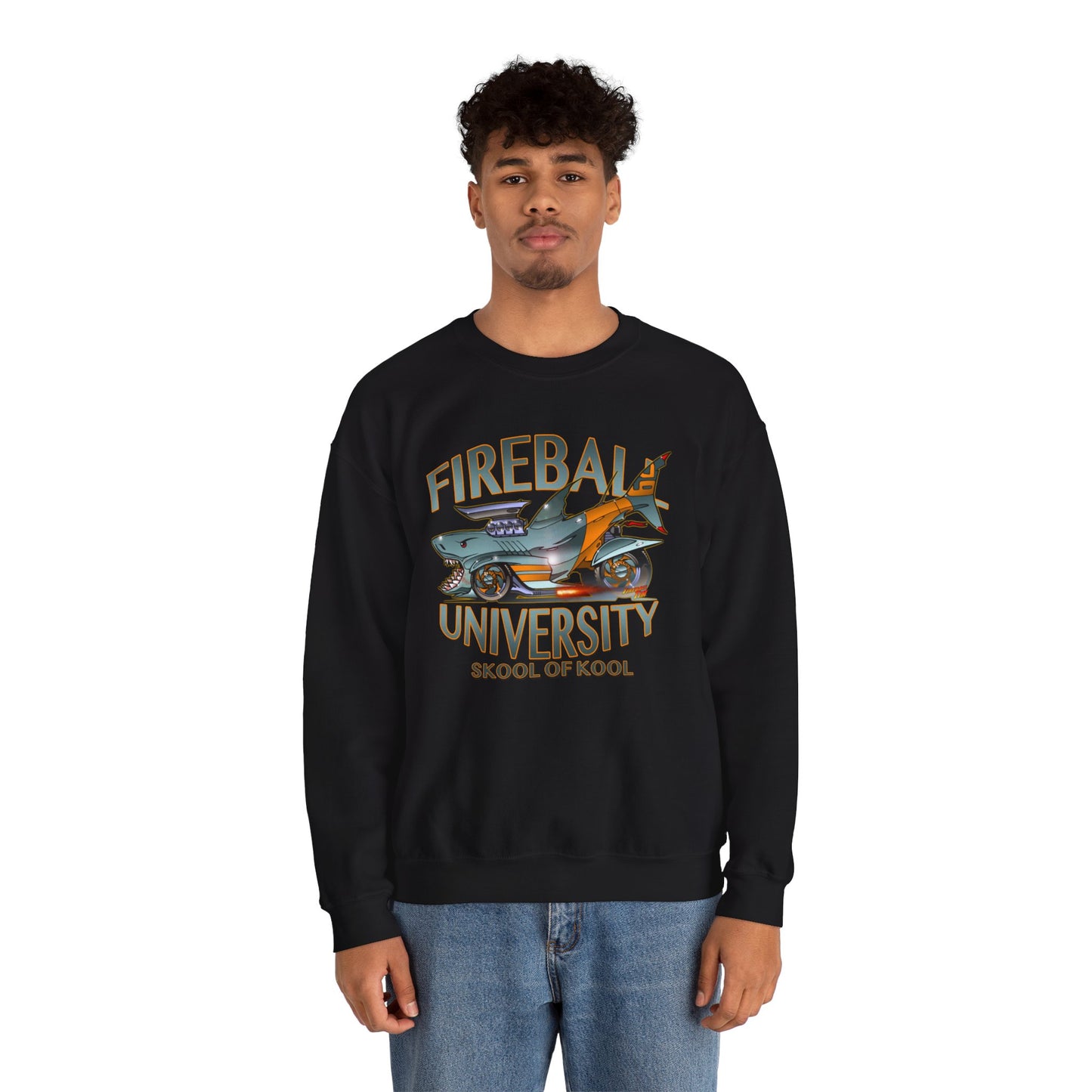 FIREBALL UNIVERSITY Skool of Kool Maneater Shark Hot Rod Concept Art Sweatshirt 5 Colors