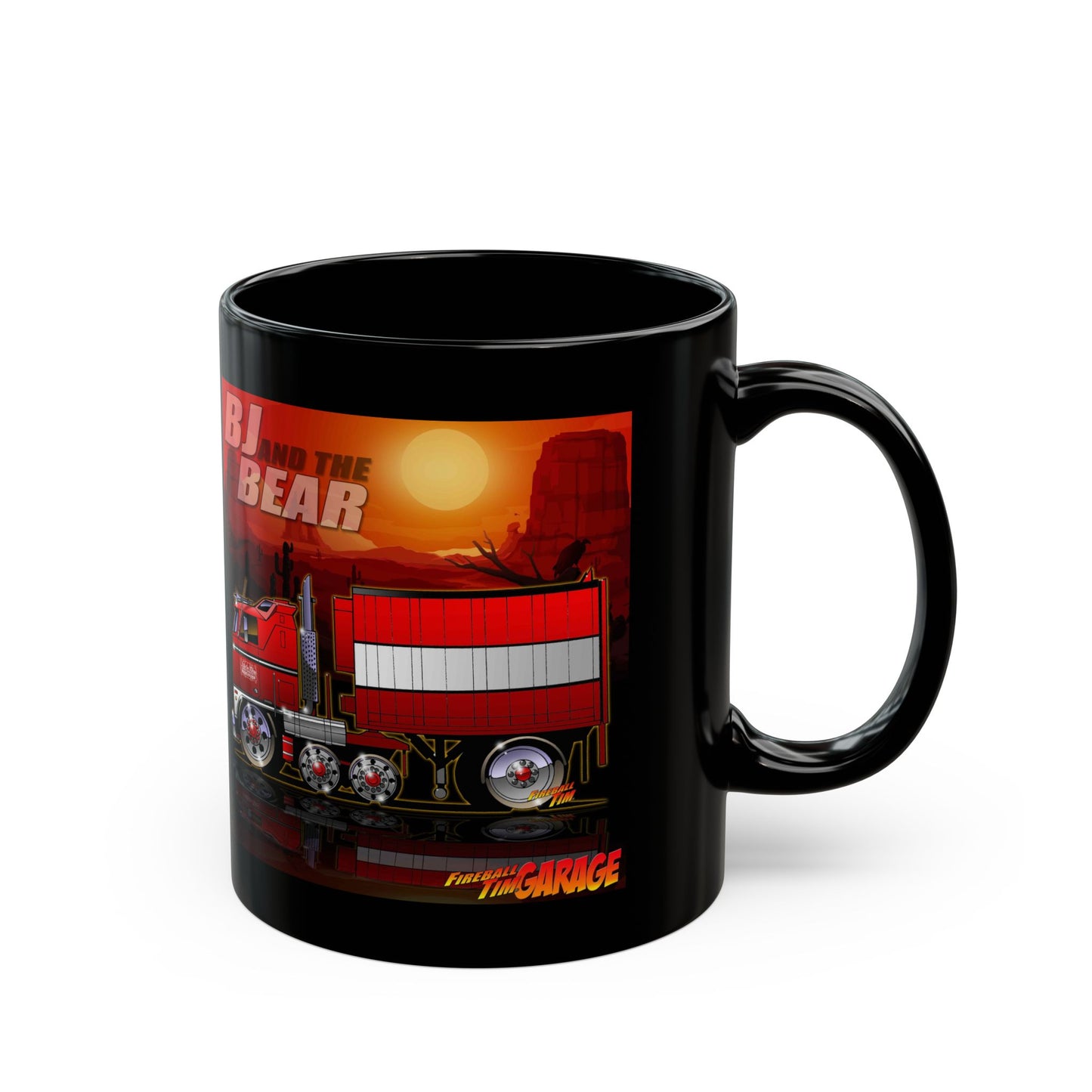 BJ AND THE BEAR TV Show Semi Truck Concept Art Black Coffee Mug 11oz