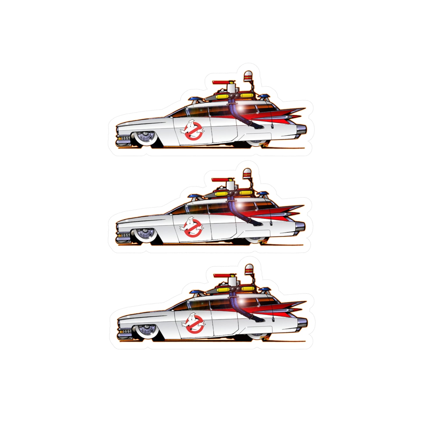 GHOSTBUSTERS ECTO 1 Fireball Art Decal Stickers - 4 Sizes