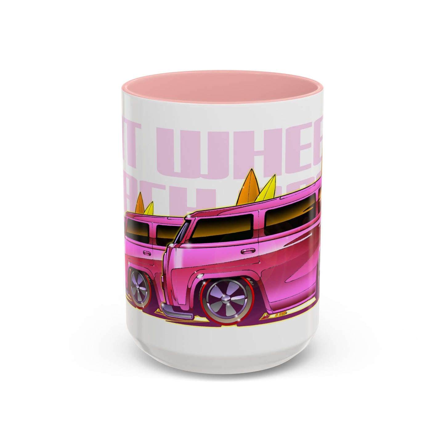 HOT WHEELS PINK BEACH BOMB VW Bus Collectible Fireball Art Coffee Mug - 2 Sizes