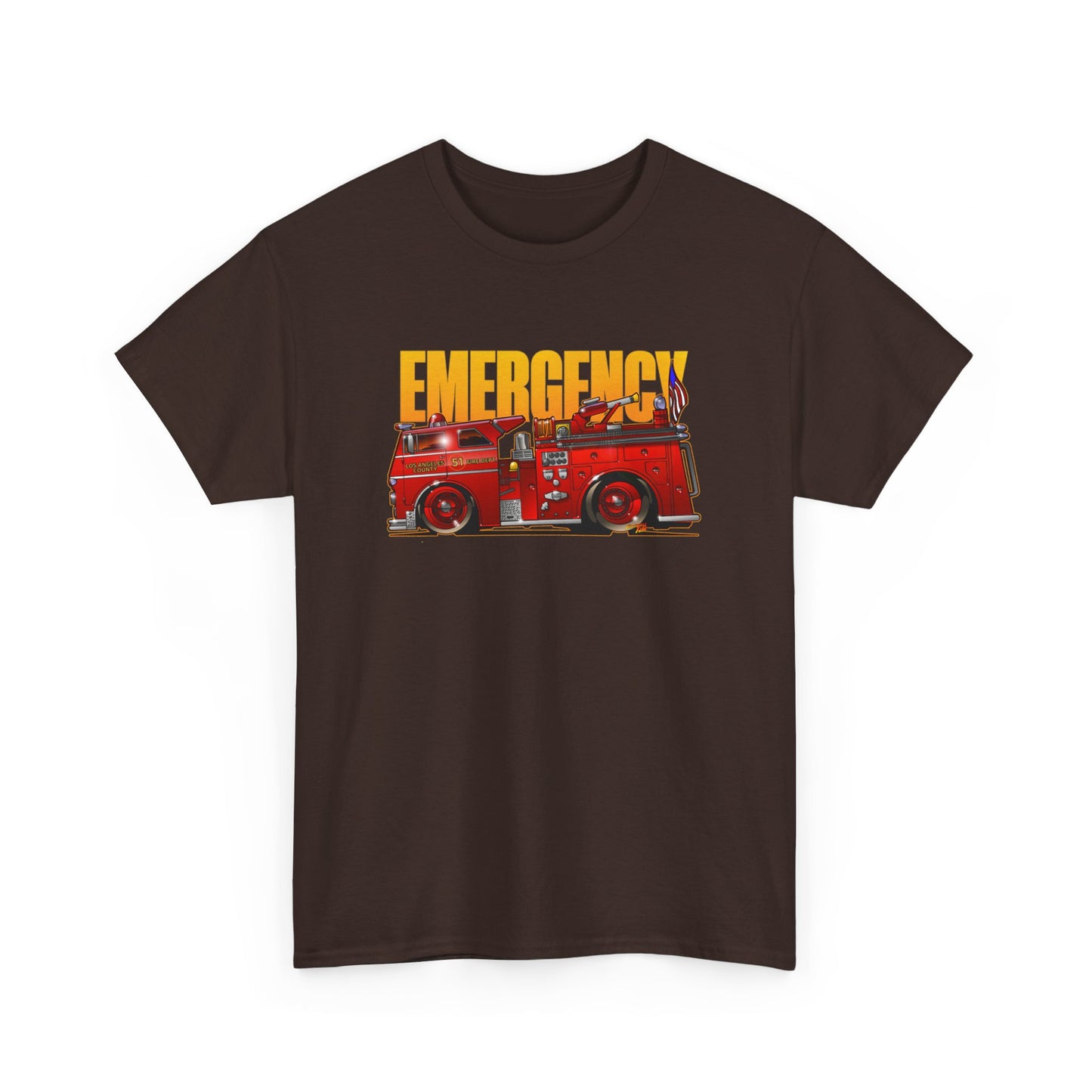 EMERGENCY ENGINE 51 TV Show Concept Art Fire Engine Heavy Cotton Tee 12 Colors