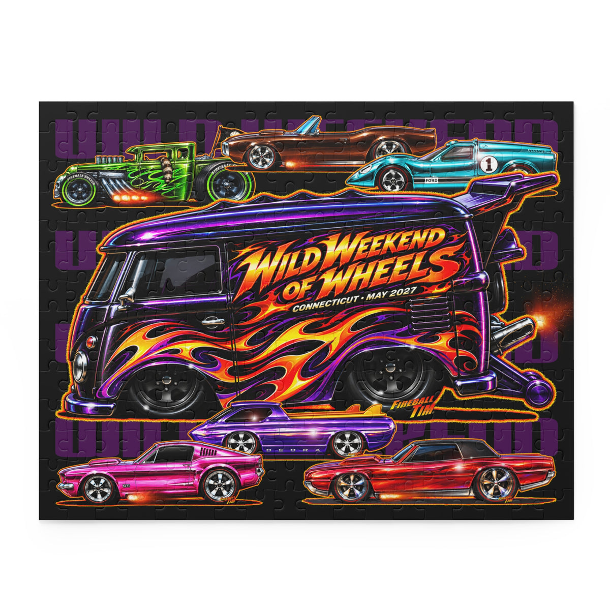 WILD WEEKEND of WHEELS Hot Wheels Jigsaw Puzzle — Retro Hot Rods (120/252/500‑Piece)