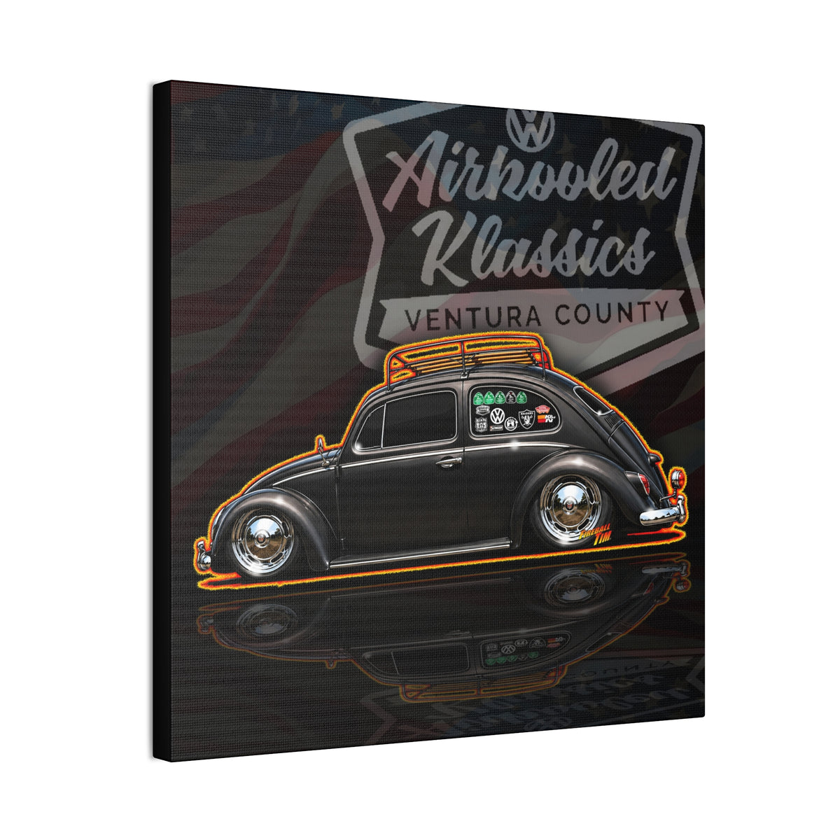 AIRKOOLED KLASSICS Custom VW Bug Collectible Fireball Art Canvas Stretched Print