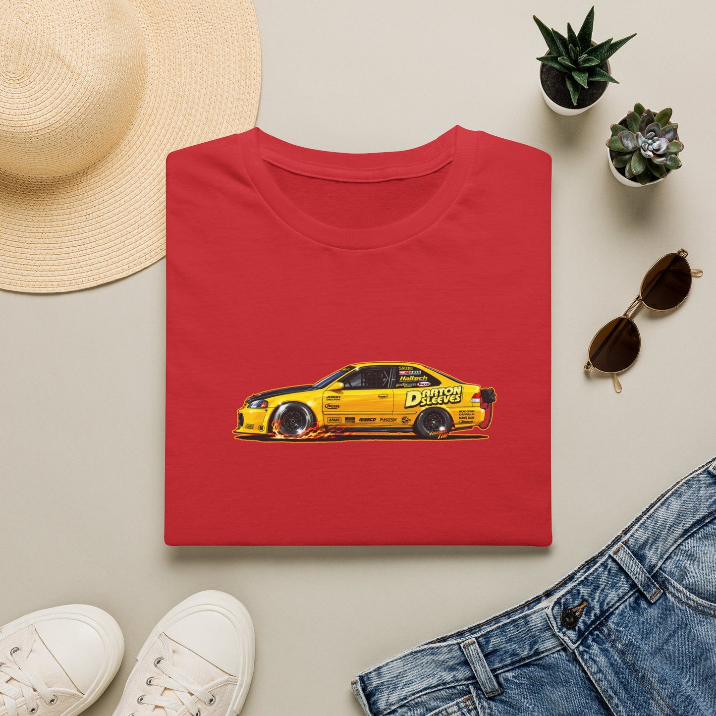 DARTON SLEEVES HONDA Drag Car Collectible Fireball Art Tee Shirt