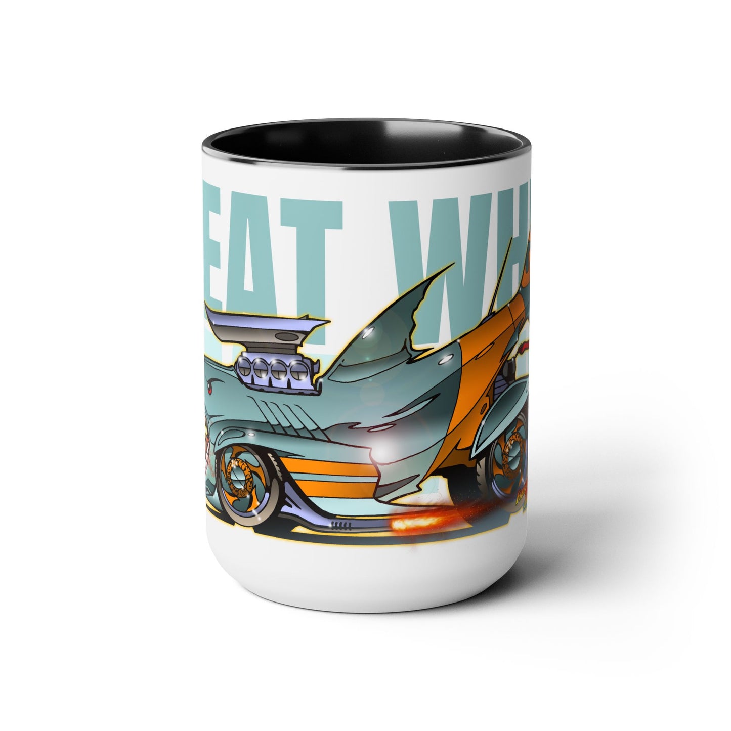 GREAT WHITE SHARK Sealife Hot Rod Fireball Art Coffee Mug - 15oz