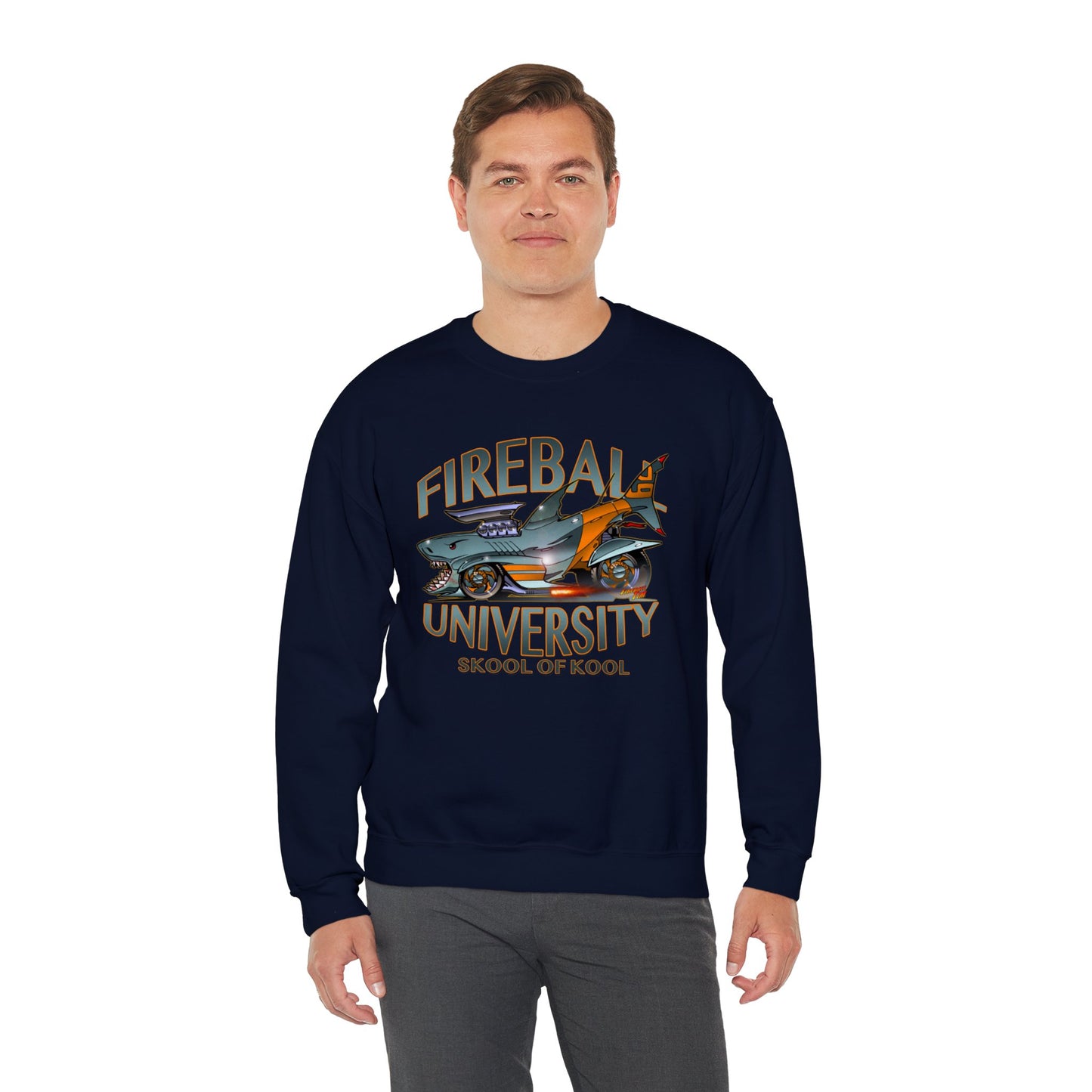 FIREBALL UNIVERSITY Skool of Kool Maneater Shark Hot Rod Concept Art Sweatshirt 5 Colors