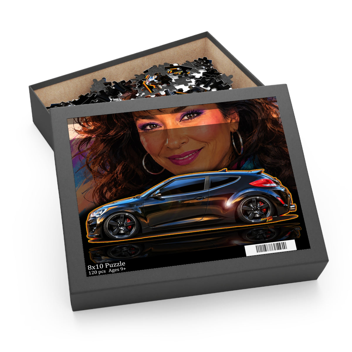 HYUNDAI VELOSTER 2012 Black Betty Collectible Fireball Art Jigsaw Puzzle — Retro Custom Cars (120/252/500‑Piece)