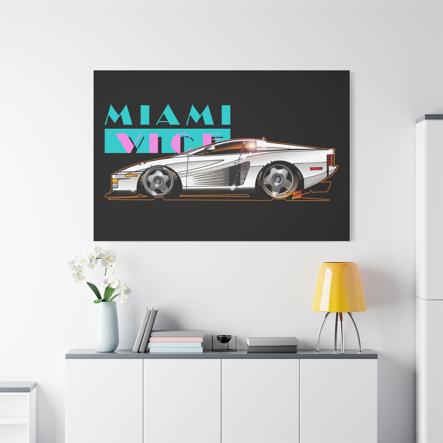 MIAMI VICE FERRARI TESTAROSSA Fireball Canvas Art Wall Print