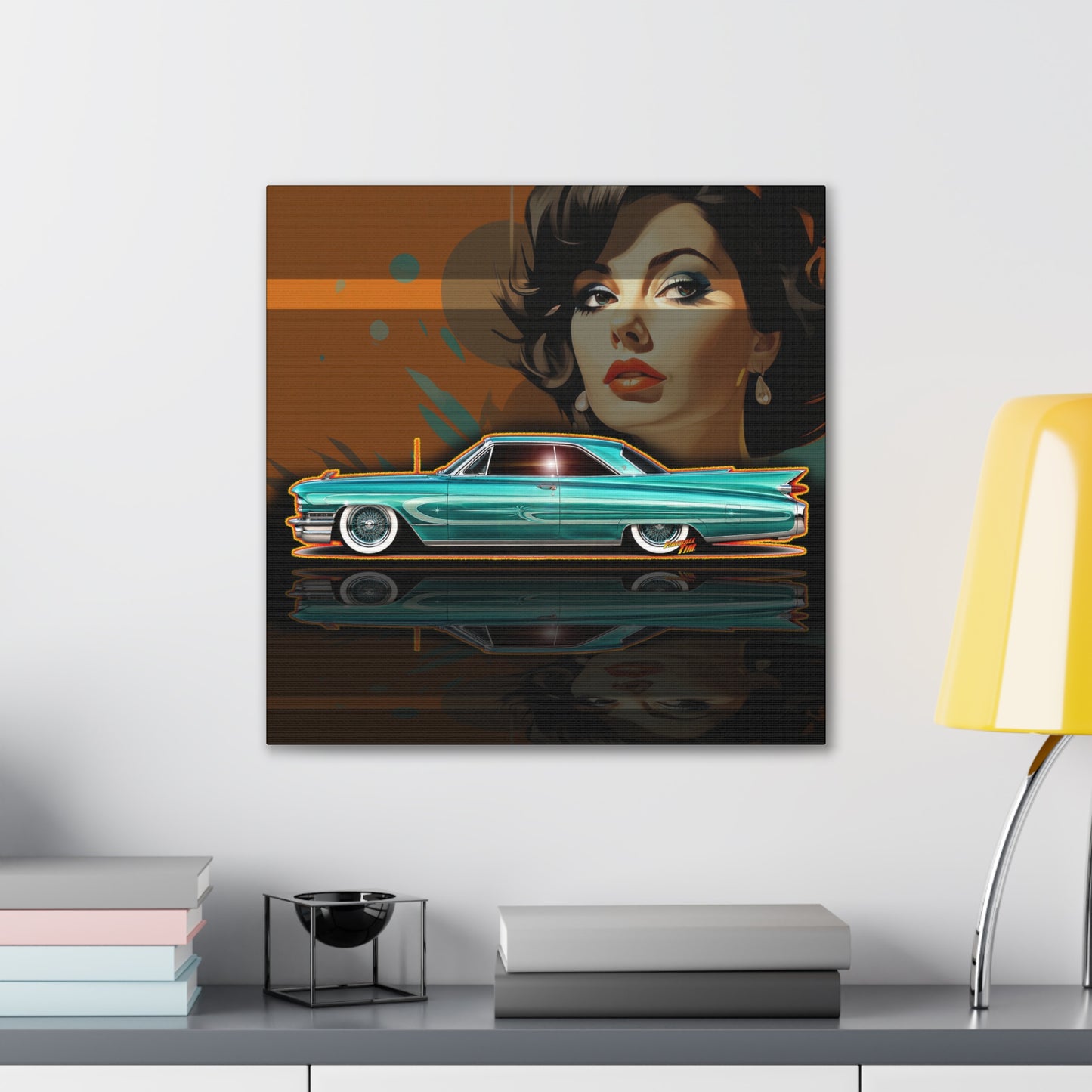 CADILLAC CUSTOM COUPE 1961 Collectible Fireball Art Canvas Stretched Print
