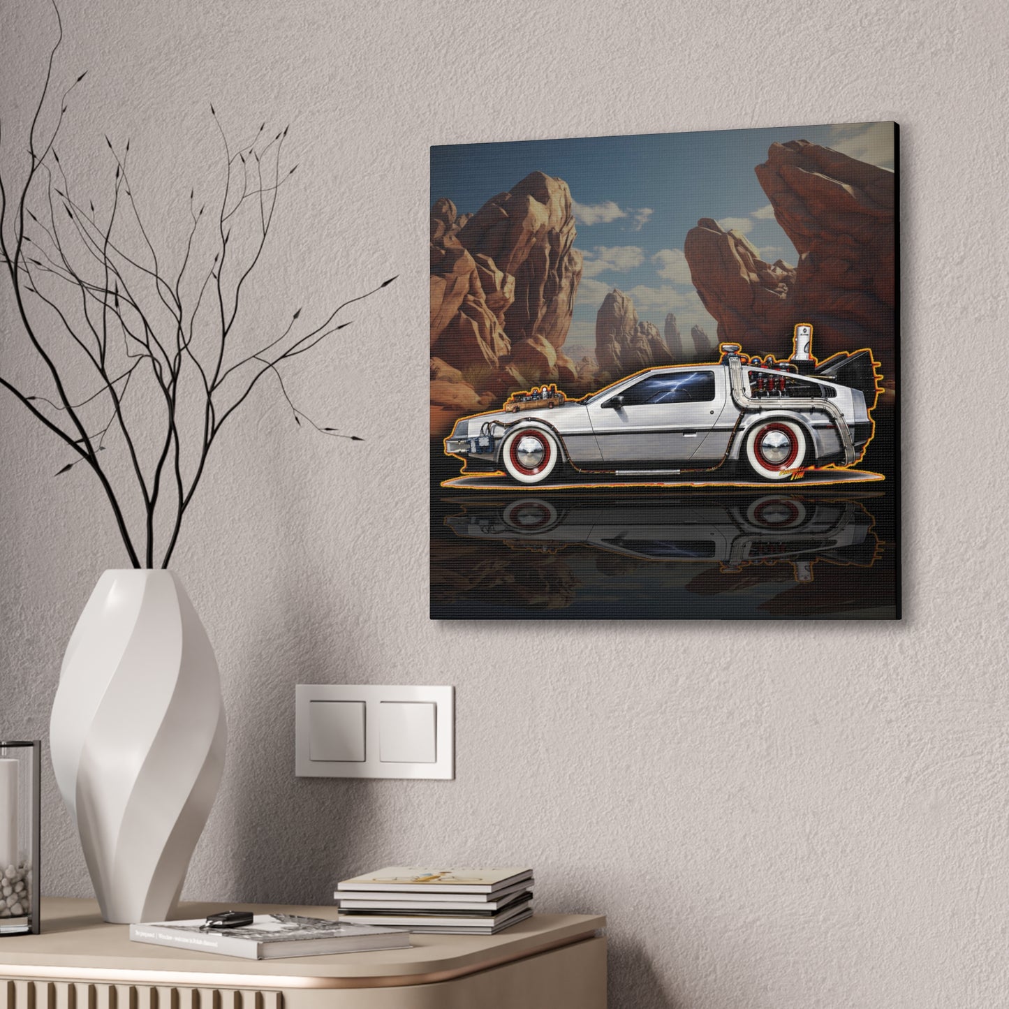 BACK to the FUTURE 3 1885 Delorean Time Machine Collectible Fireball Art Canvas Stretched Print