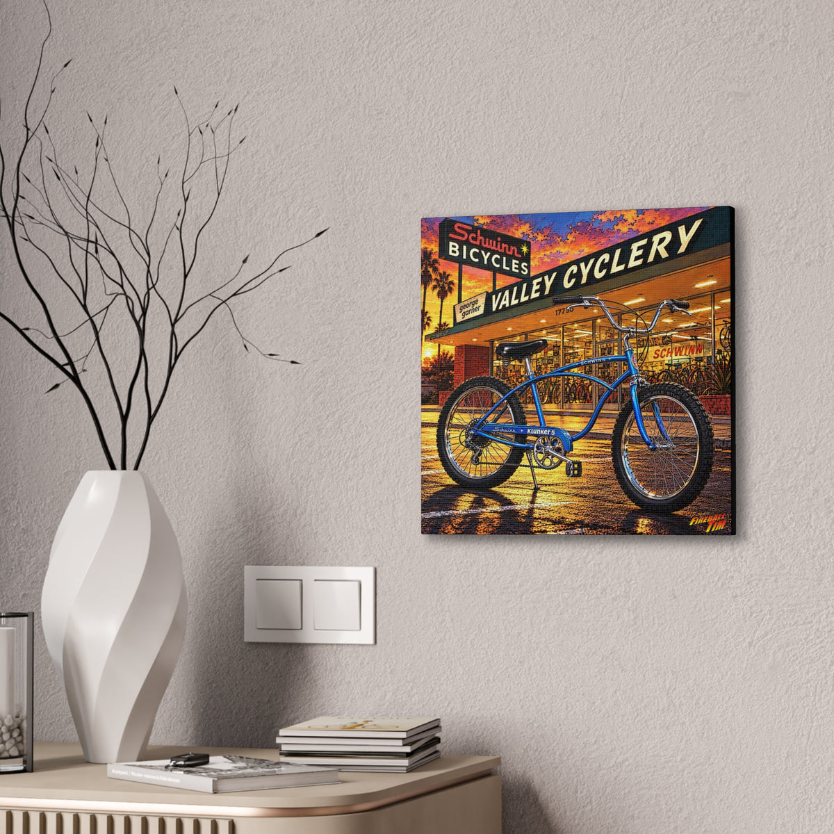 SCHWINN KLUNKER 5 BICYCLE Collectible Fireball Art Canvas Stretched Print