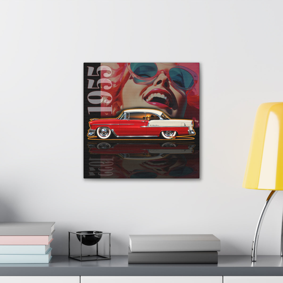 CHEVROLET BEL AIR 1955 Classic Car Collectible Fireball Art Canvas Stretched Print