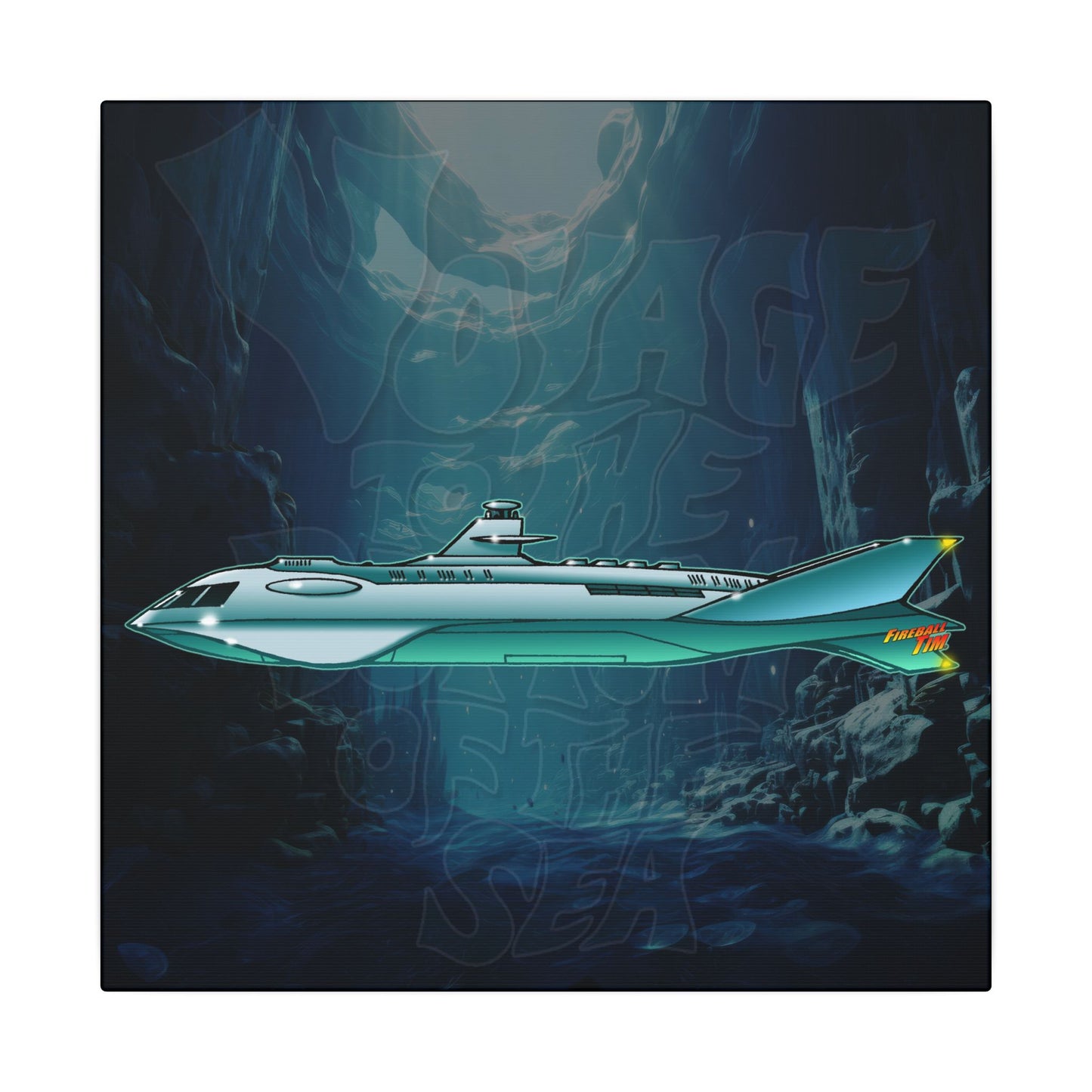 VOYAGE TO THE BOTTOM OF THE SEA Submarine Fireball Art Canvas Print - 12x12