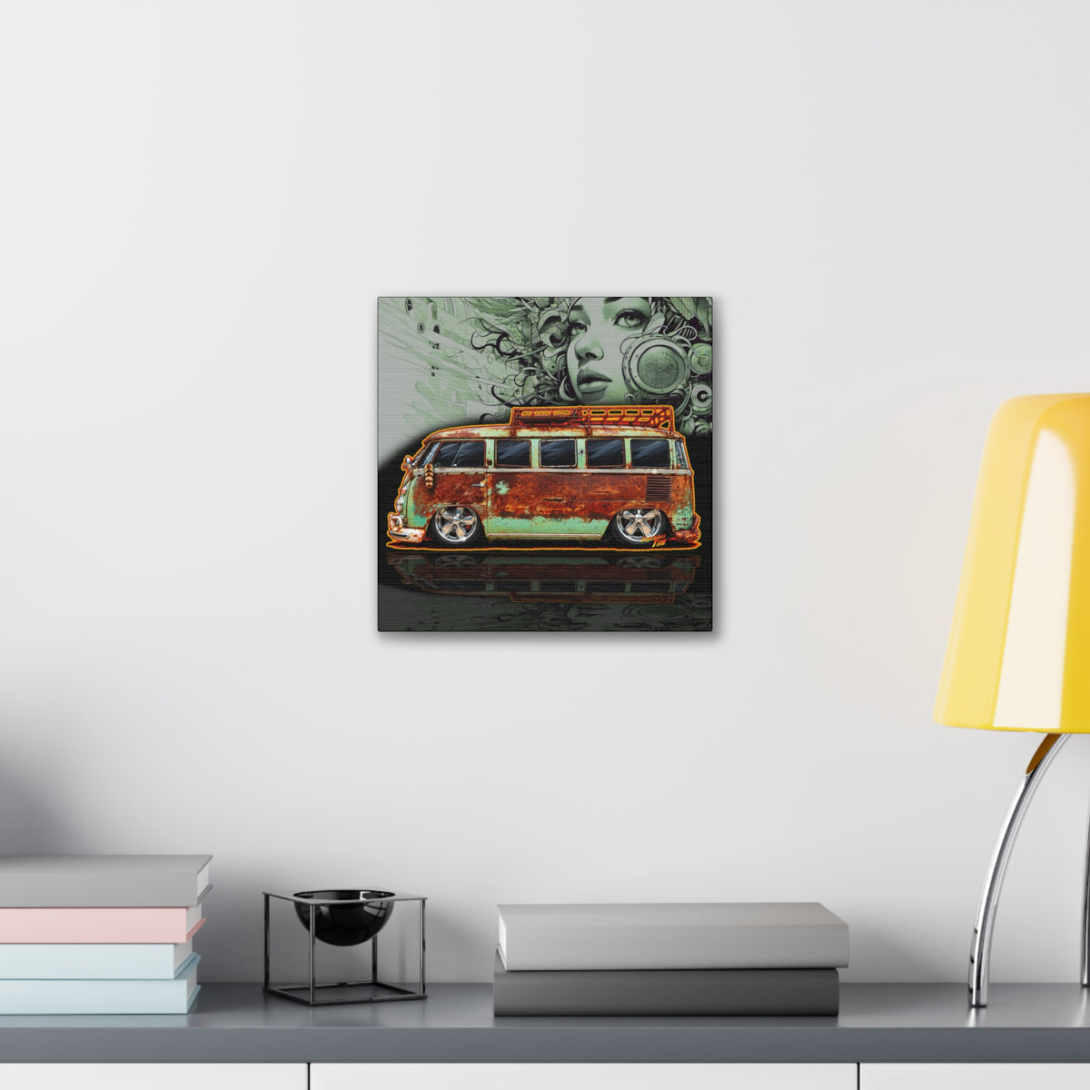 KUSTOM VW VOLKSWAGEN BUS Collectible Fireball Art Canvas Stretched Print