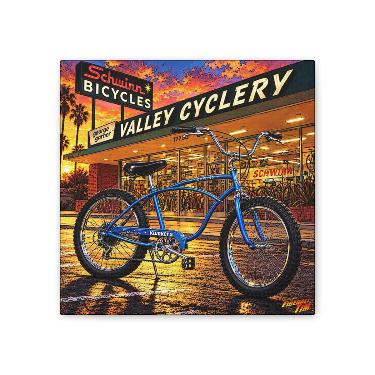 SCHWINN KLUNKER 5 BICYCLE Collectible Fireball Art Canvas Stretched Print