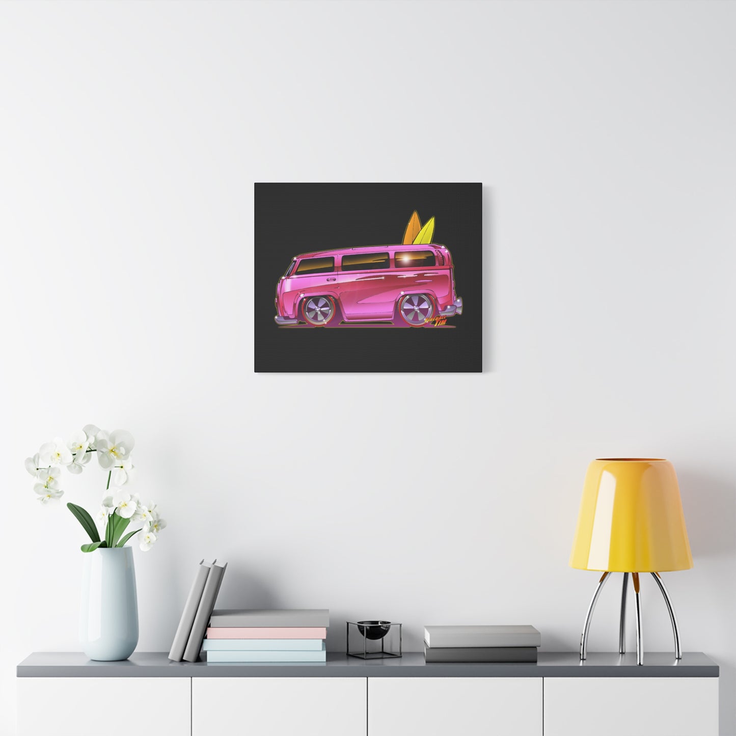 HOT WHEELS PINK BEACH BOMB BUS Fireball Art Canvas Print