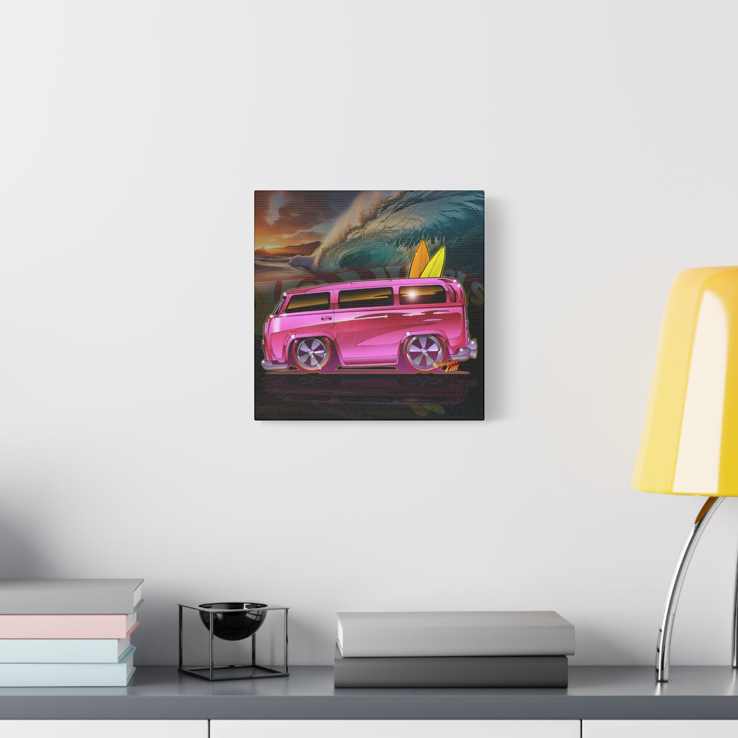 HOT WHEELS PINK BEACH BOMB BUS Fireball Art Canvas Print