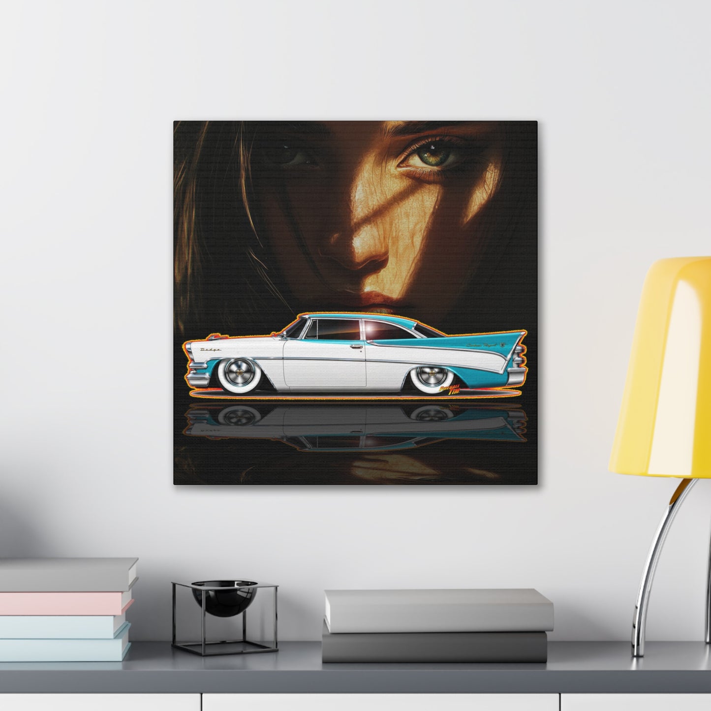 DODGE CUSTOM ROYAL 1957 Collectible Fireball Art Canvas Stretched Print