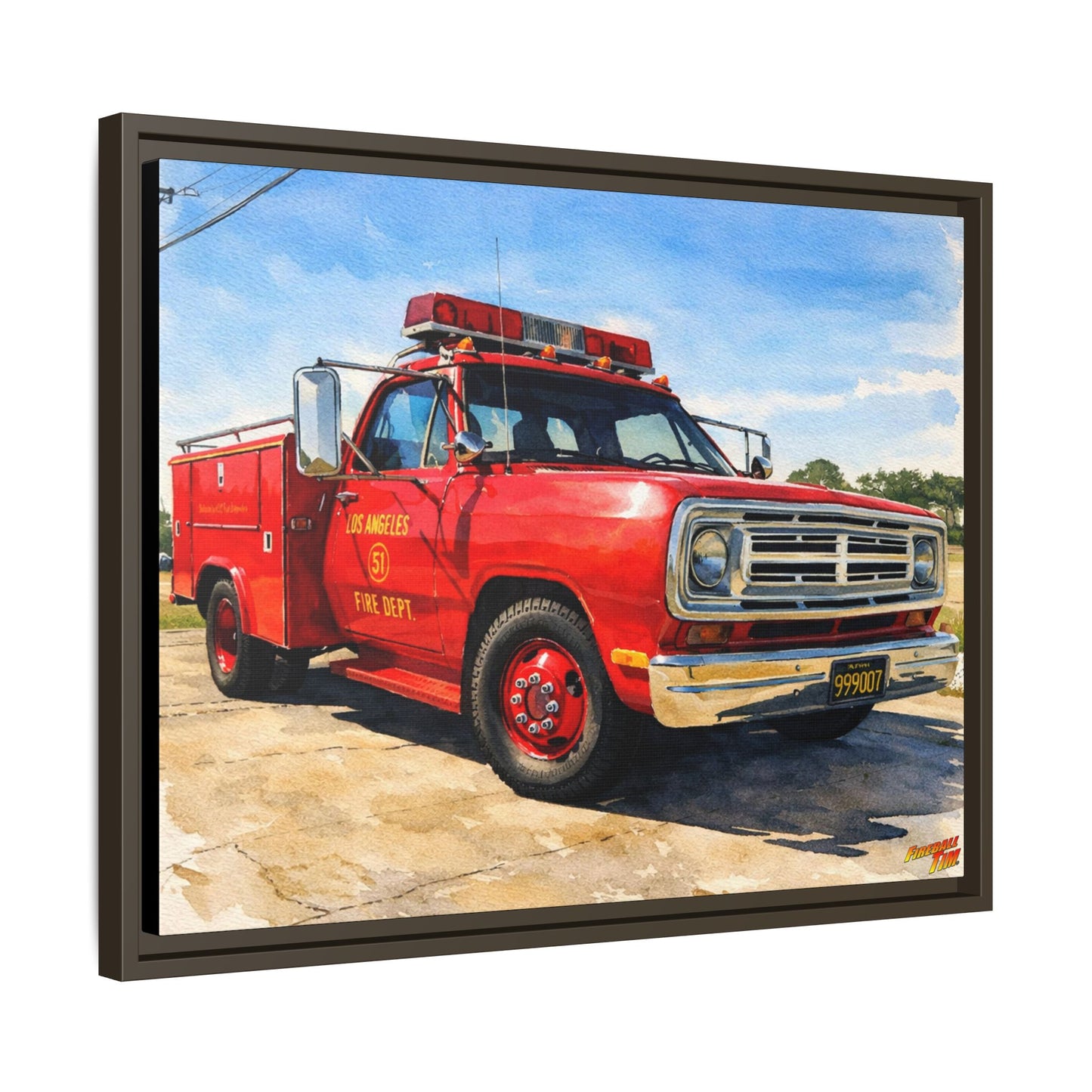 EMERGENCY SQUAD 51 WATERCOLOR PAINTING Fireball TV Car Canvas Print - Framed | Wall Art 24x18