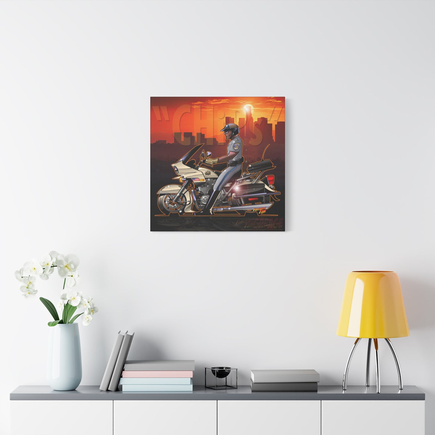 CHiPS TV Show Kawasaki Motorcycle Fireball Art Canvas Print