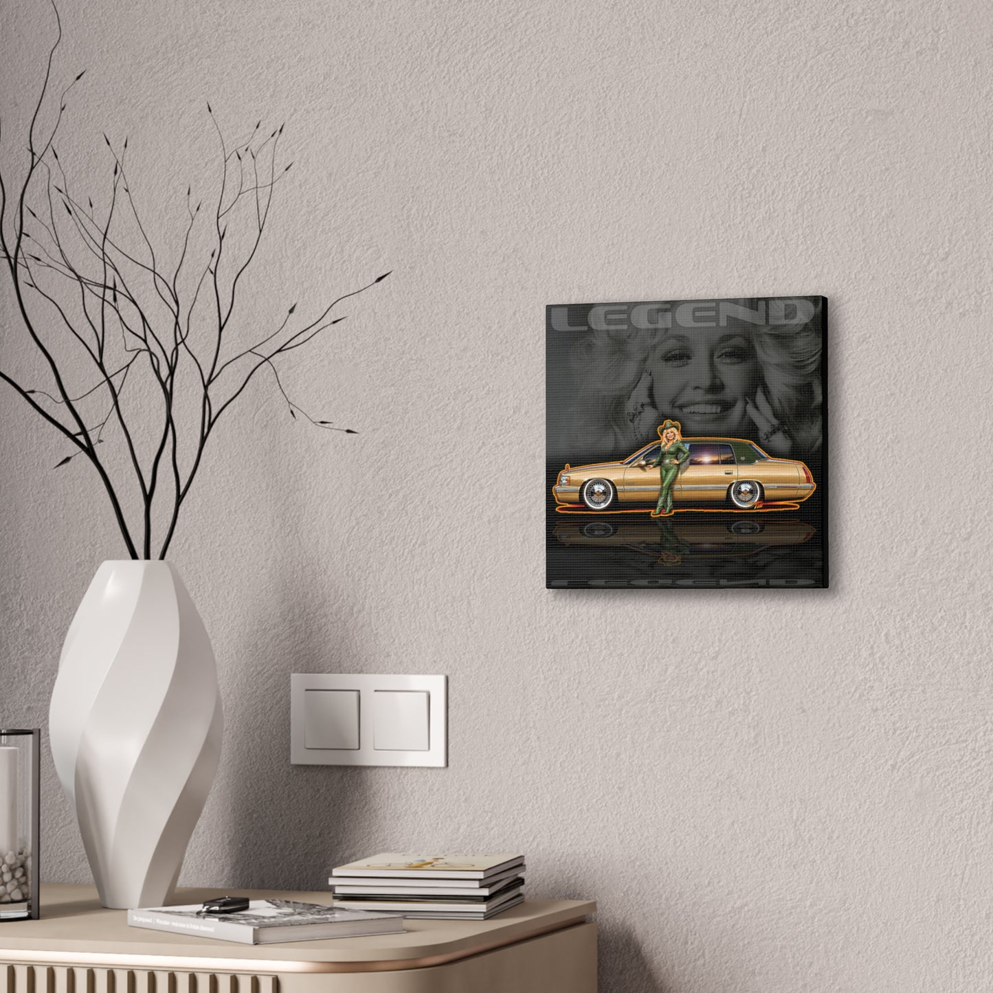 DOLLY PARTON TRIBUTE 1997 Cadillac DeVille Collectible Fireball Art Canvas Stretched Print
