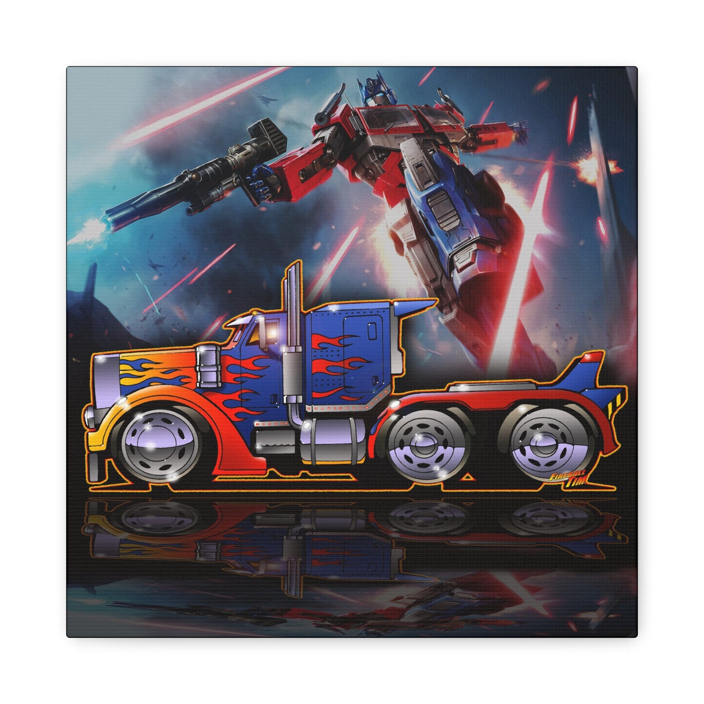 TRANSFORMERS OPTIMUS PRIME Semi Truck Fireball Art Canvas Art Wall Print - 12x12