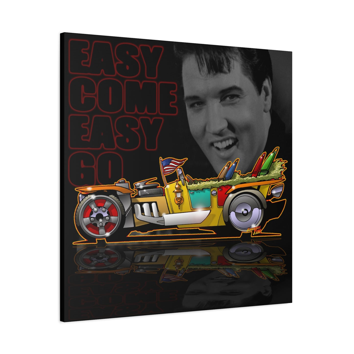 MONGREL T HOT ROD Elvis Easy Come Easy Go Fireball Canvas Art Wall Print
