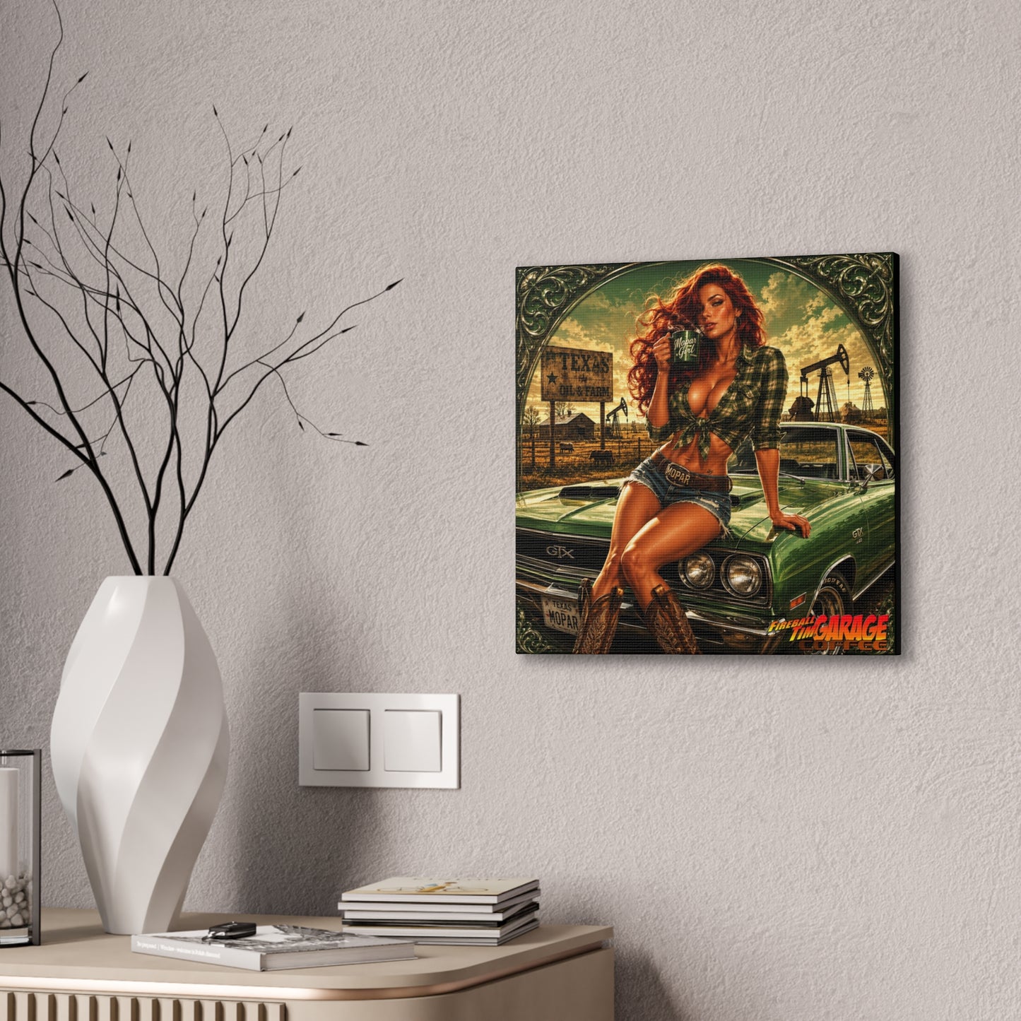 TEXAS BREAKFAST PINUP Collectible Fireball Art Canvas Stretched Print