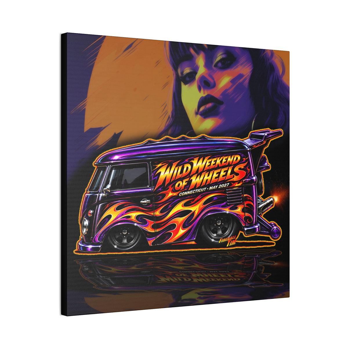 HOT WHEELS Kombi Bus Collectible Fireball Art Canvas Stretched Print