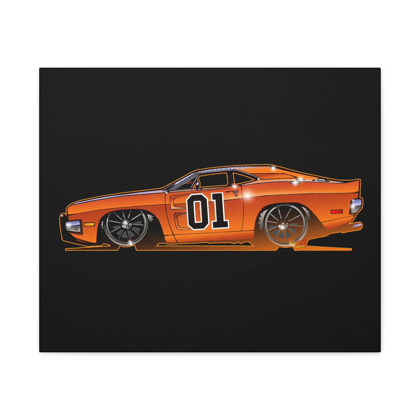 DUKES OF HAZZARD General Lee Dodge Charger Fireball Art Canvas Wall Print