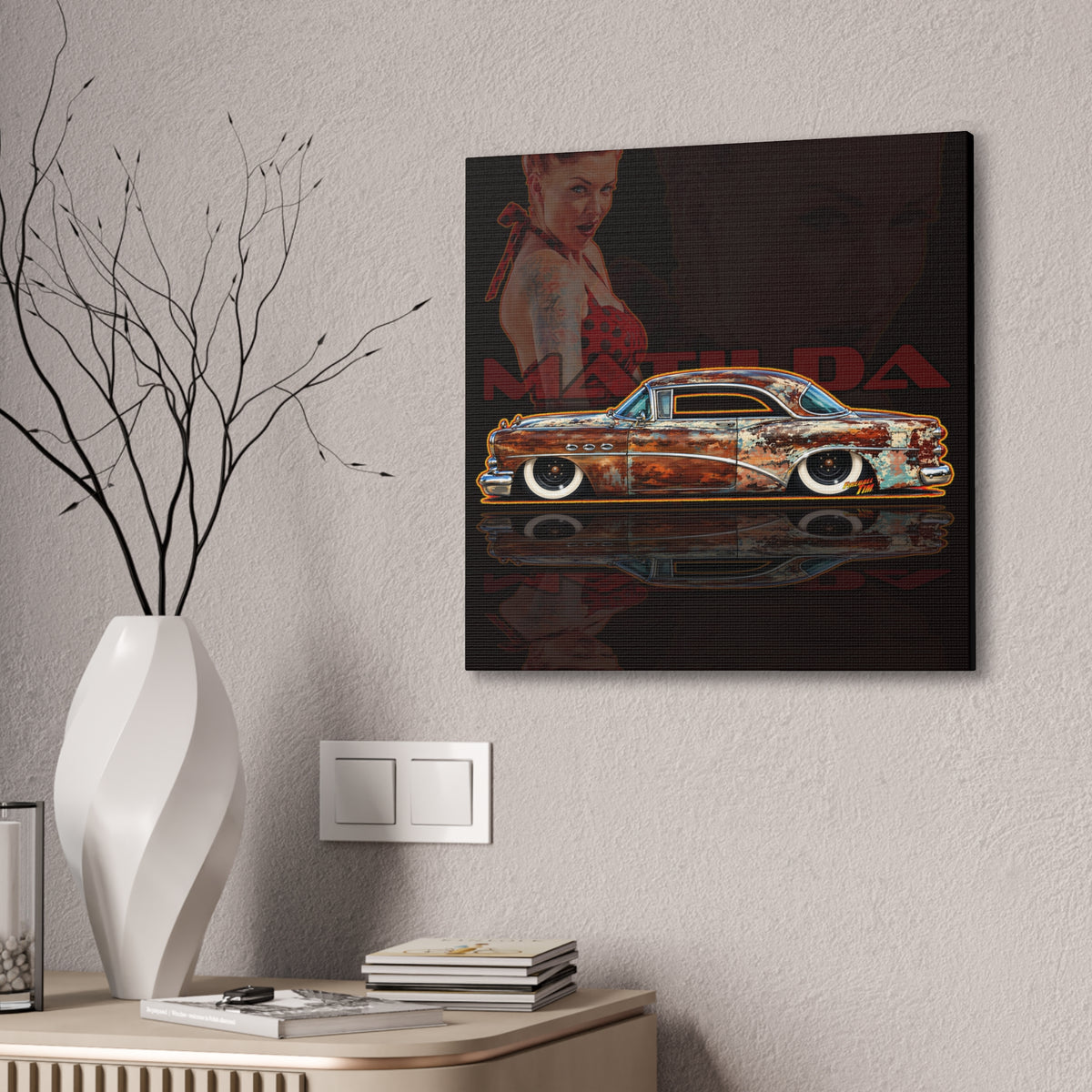 BUICK 1954 KUSTOM SPECIAL Collectible Fireball Art Canvas Stretched Print