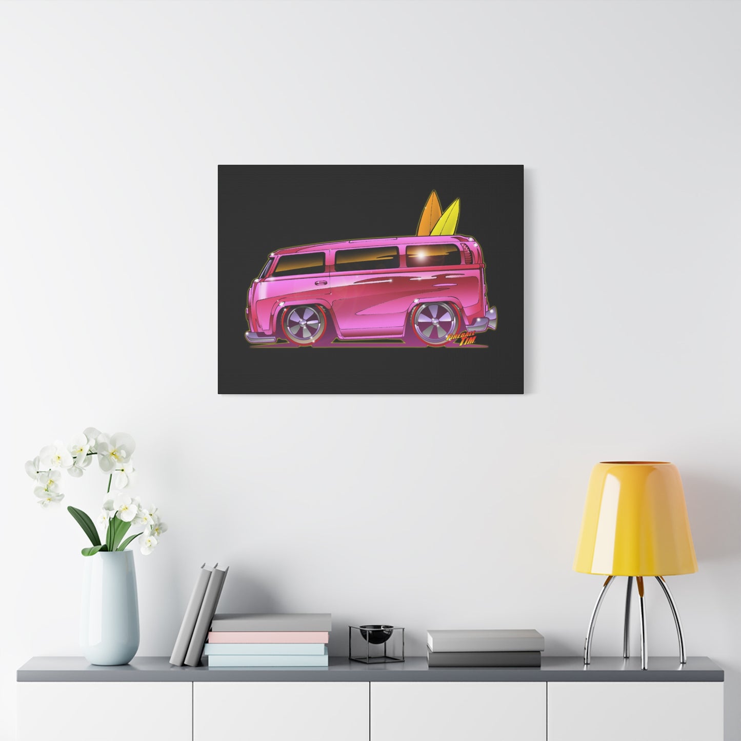 HOT WHEELS PINK BEACH BOMB BUS Fireball Art Canvas Print