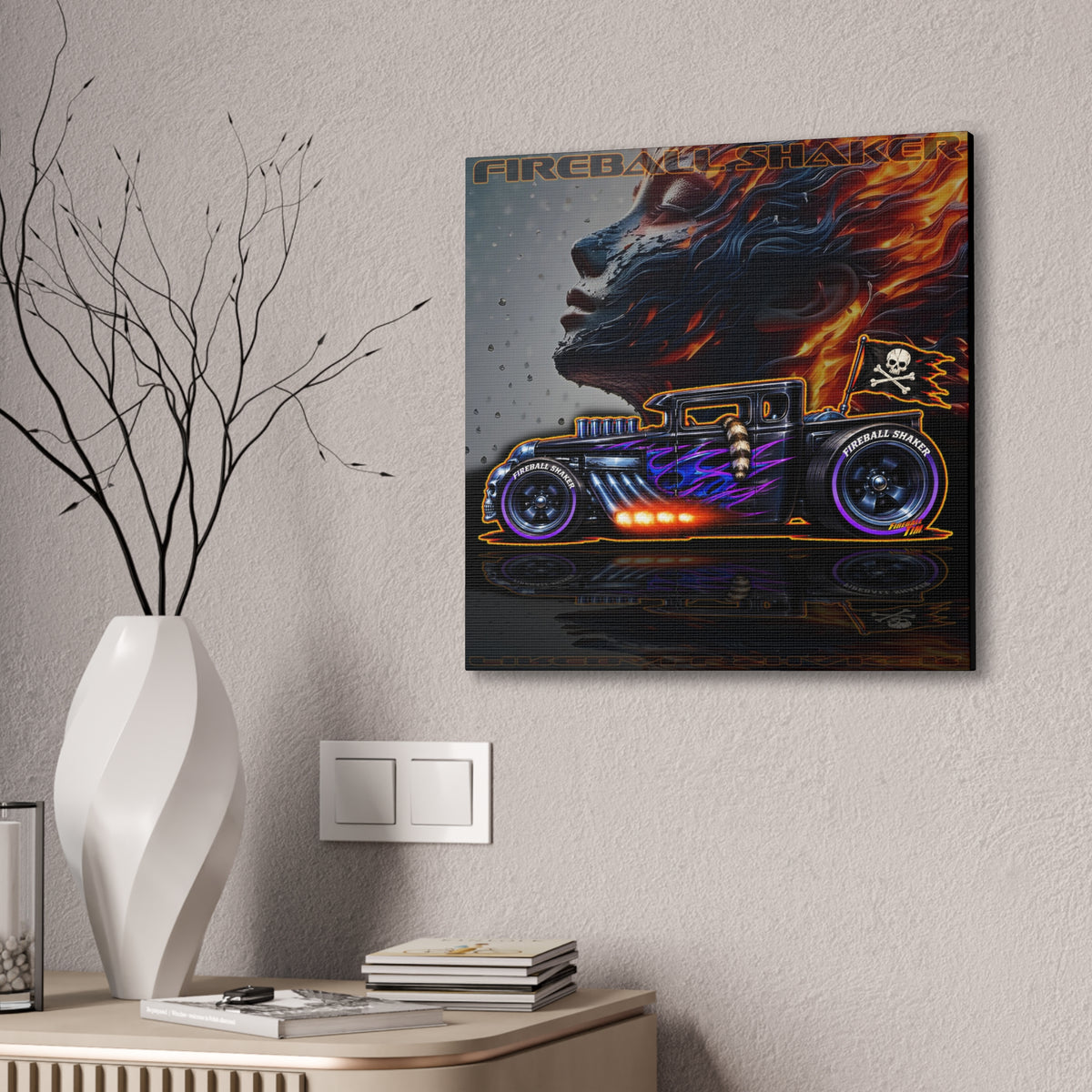 HOT WHEELS FIREBALL SHAKER Hot Rod Collectible Fireball Art Canvas Stretched Print