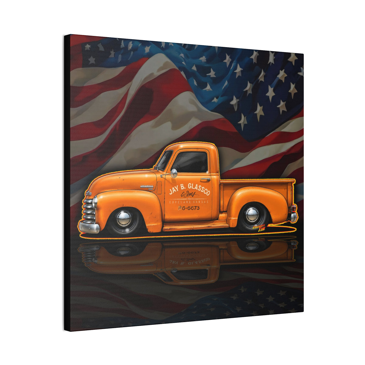 CHEVROLET 1949 C1500 PICKUP TRUCK Collectible Fireball Art Canvas Stretched Print