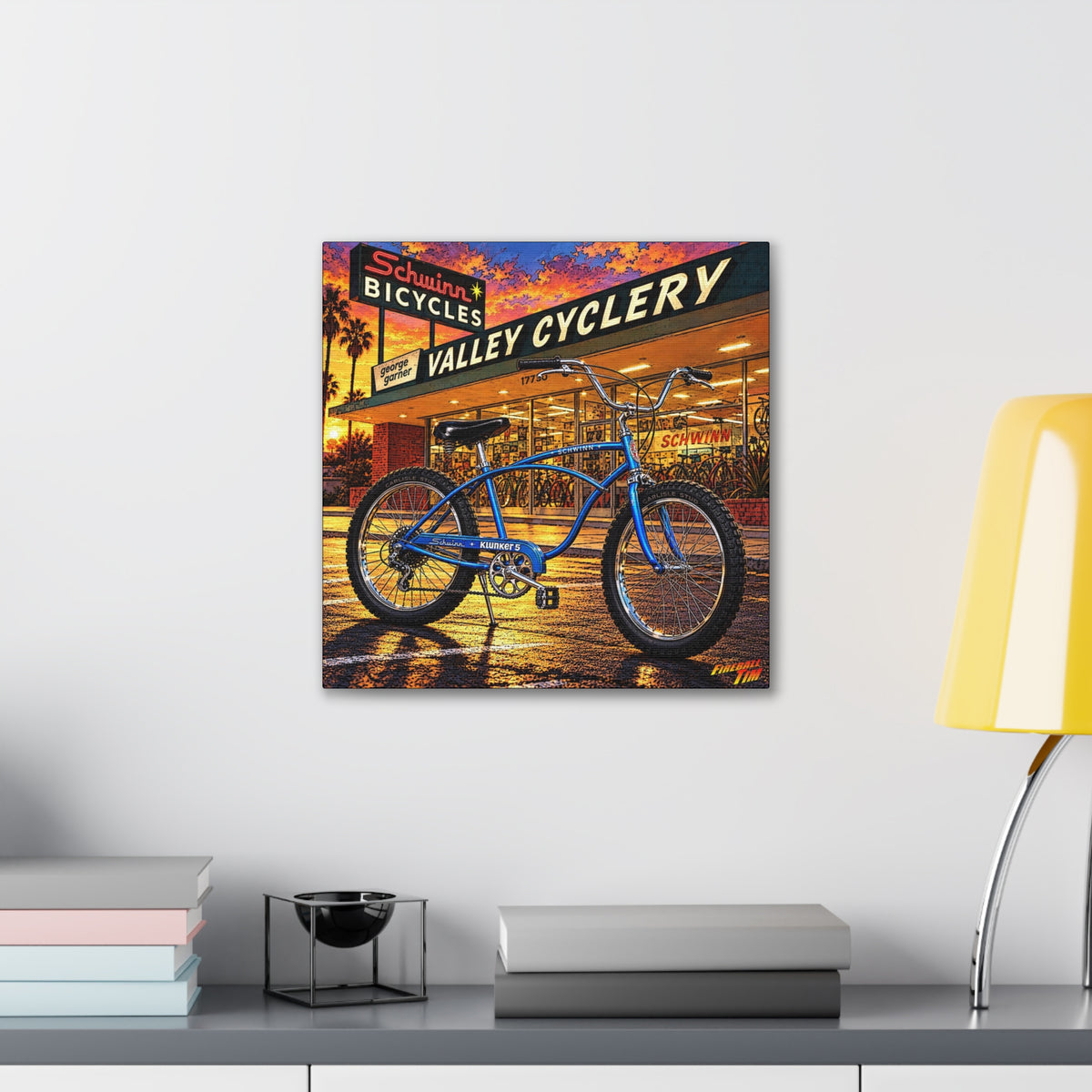 SCHWINN KLUNKER 5 BICYCLE Collectible Fireball Art Canvas Stretched Print