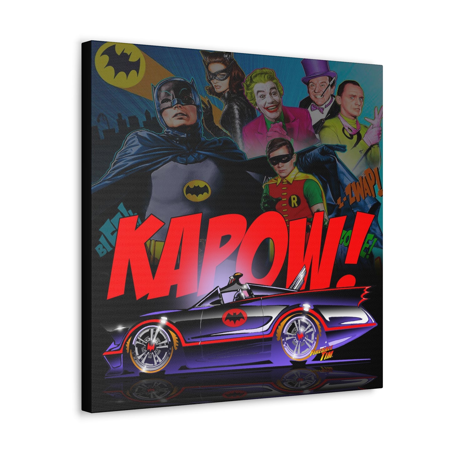 BATMOBILE 1966 Batman Cast Canvas Wall Print 2 Sizes