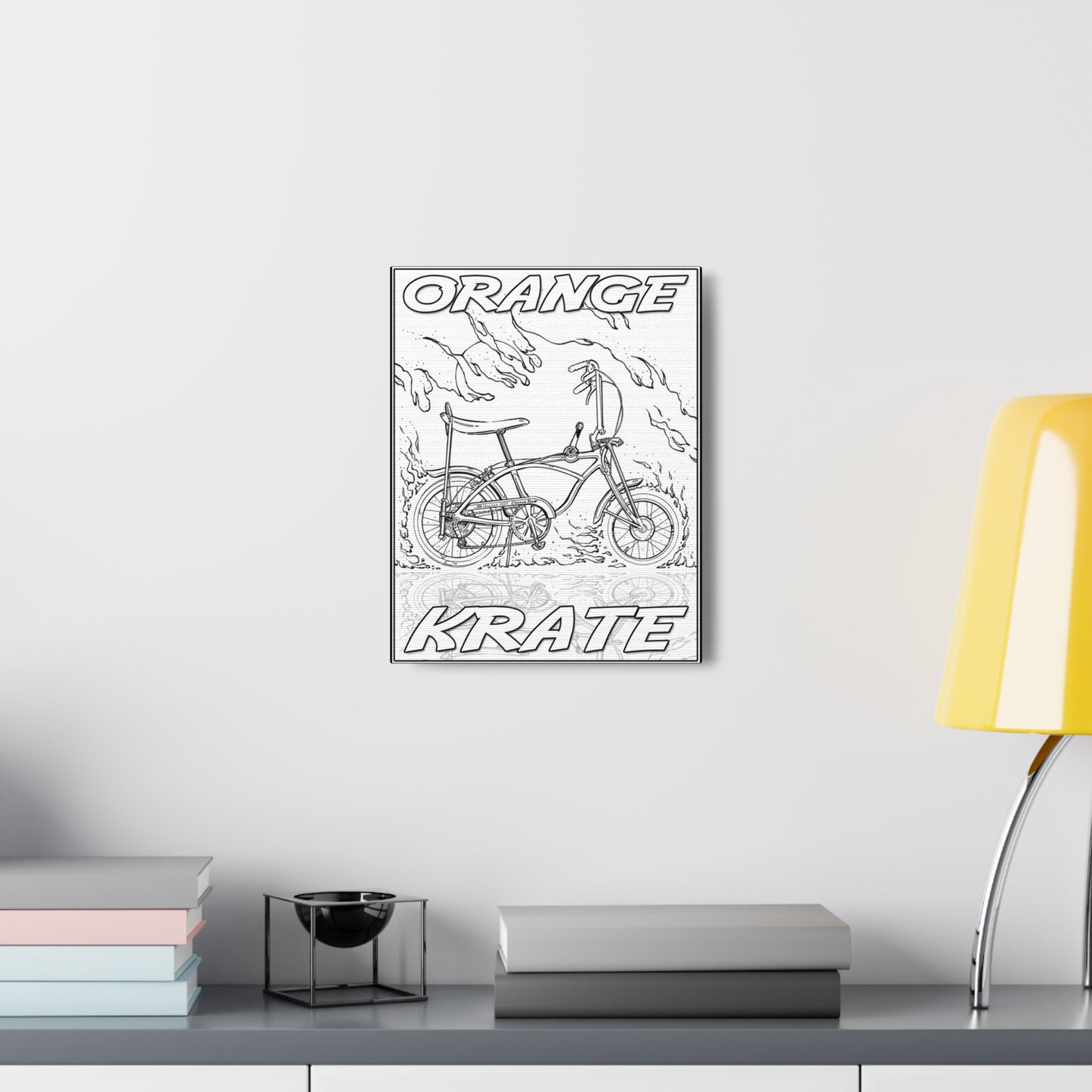 SCHWINN ORANGE KRATE Fireball Sketch Canvas Gallery Custom Bike Art 11x14