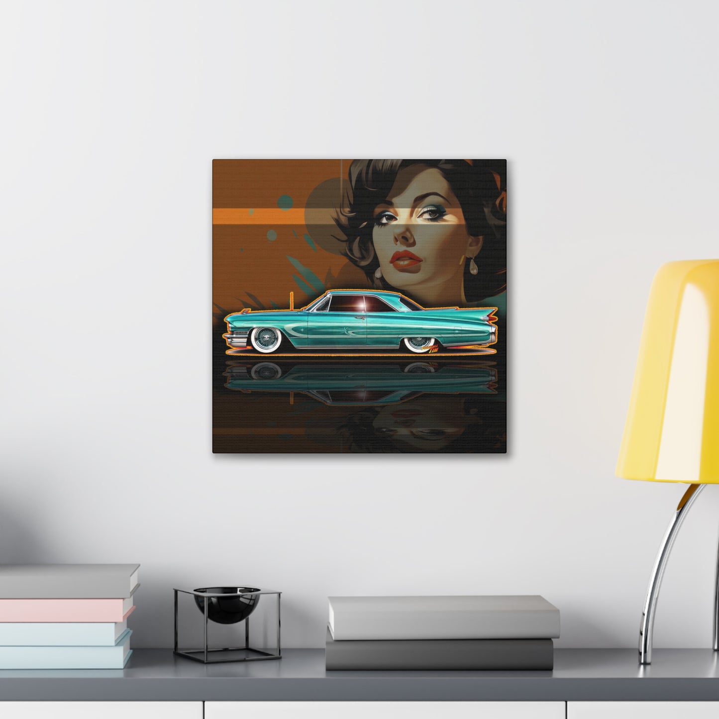 CADILLAC CUSTOM COUPE 1961 Collectible Fireball Art Canvas Stretched Print