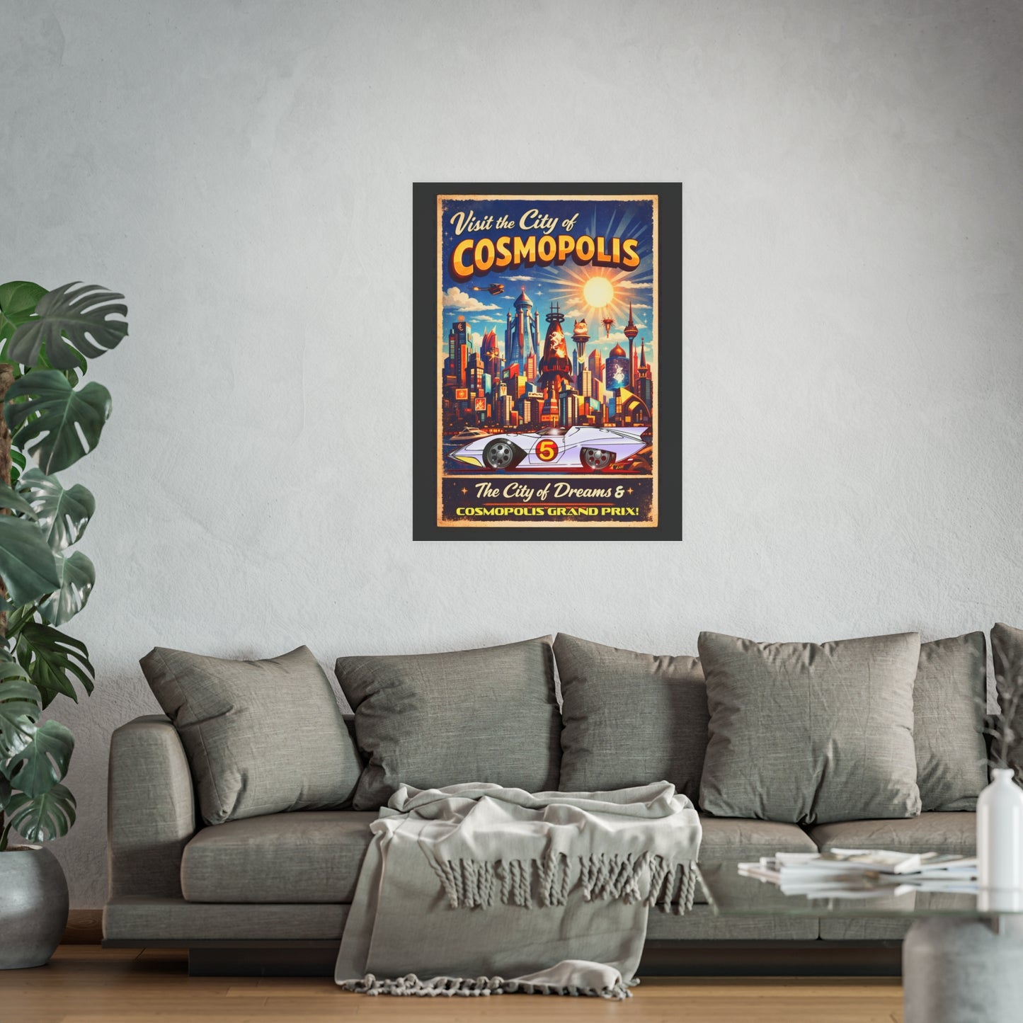 VISIT COSMOPOLIS Speed Racer Mach 5 Vintage Fireball Art Travel Poster Satin/Matte