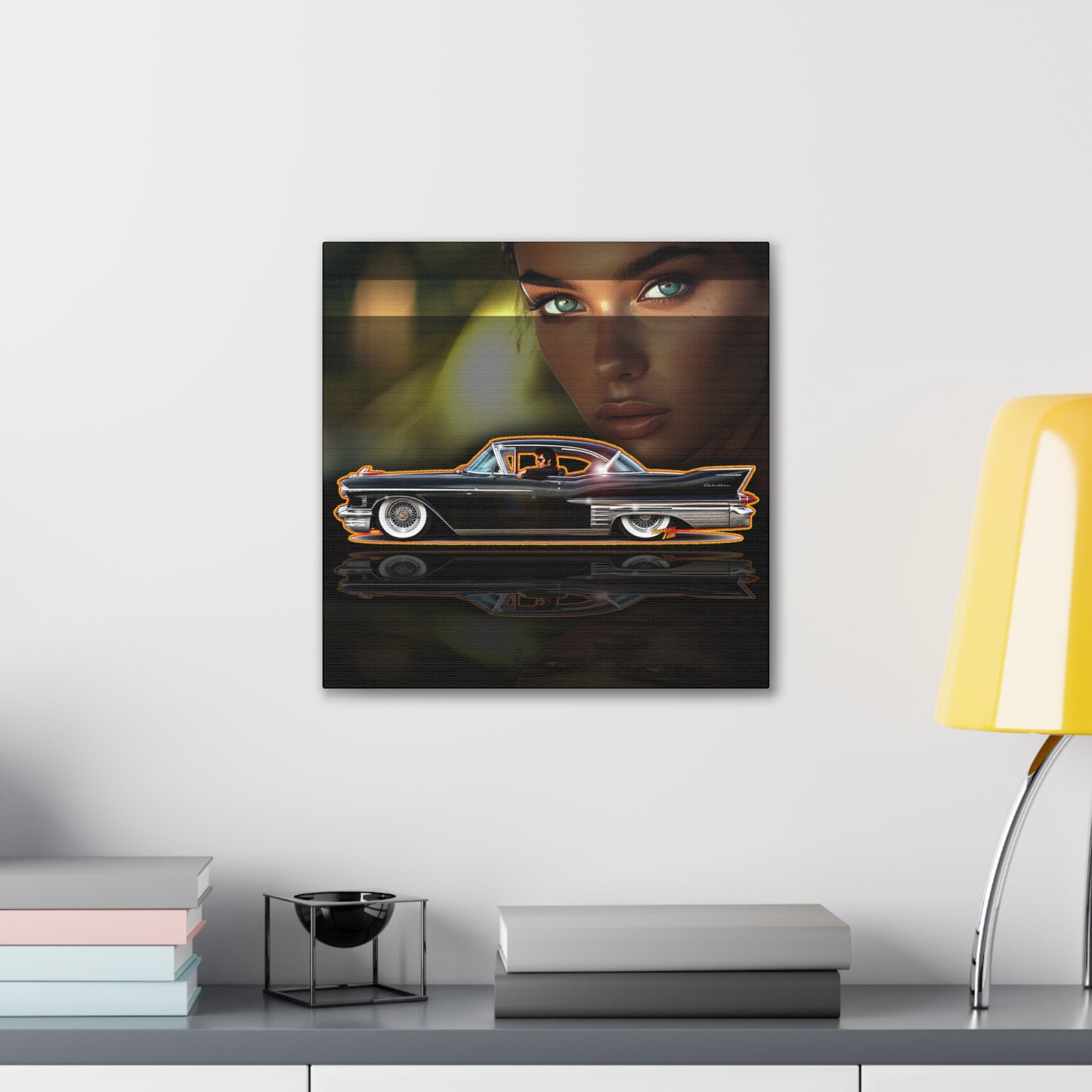 CADILLAC CUSTOM COUPE 1961 Collectible Fireball Art Canvas Stretched Print