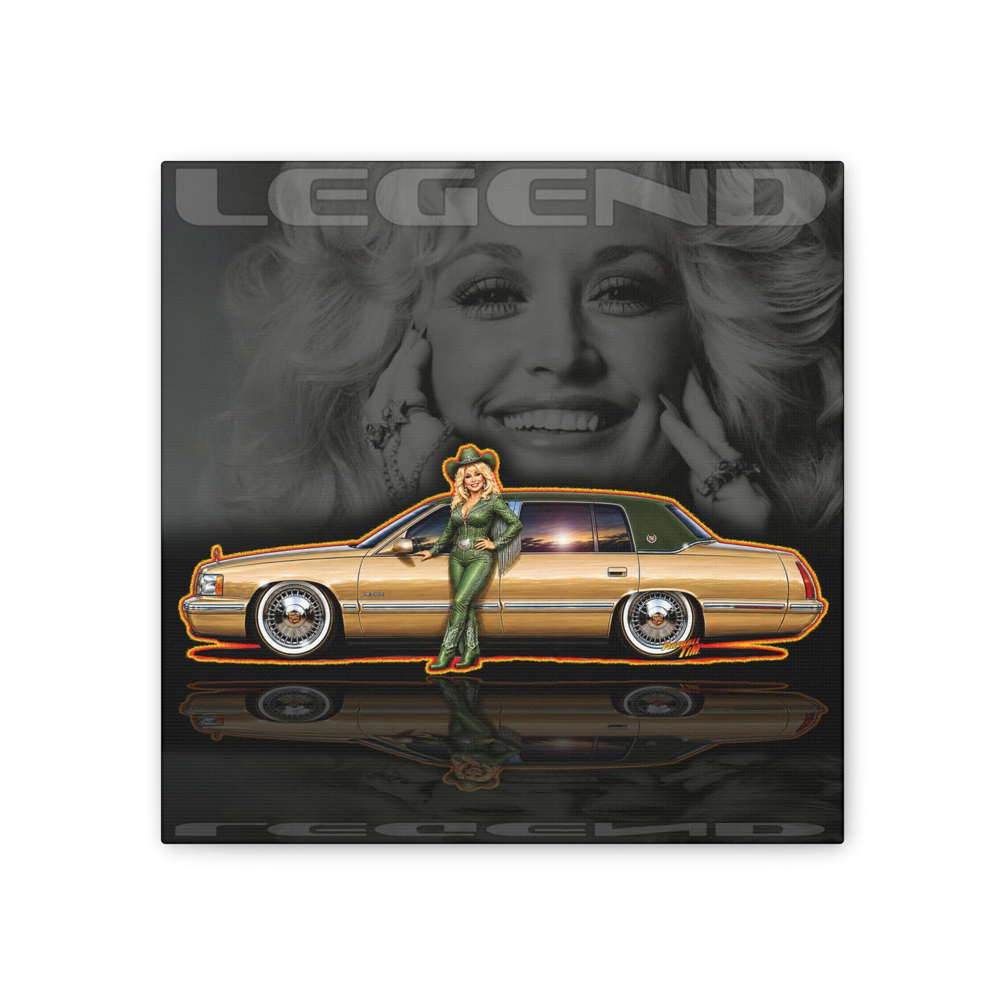 DOLLY PARTON TRIBUTE 1997 Cadillac DeVille Collectible Fireball Art Canvas Stretched Print