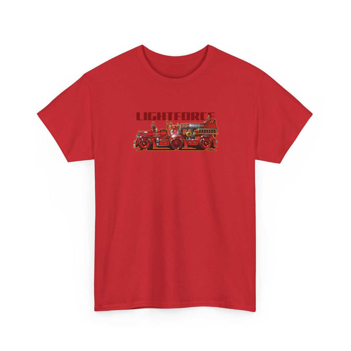 LIGHTFORCE VINTAGE 1940 AERIAL LADDER FIRE TRUCK Fireball Art Tee Shirt - Multiples