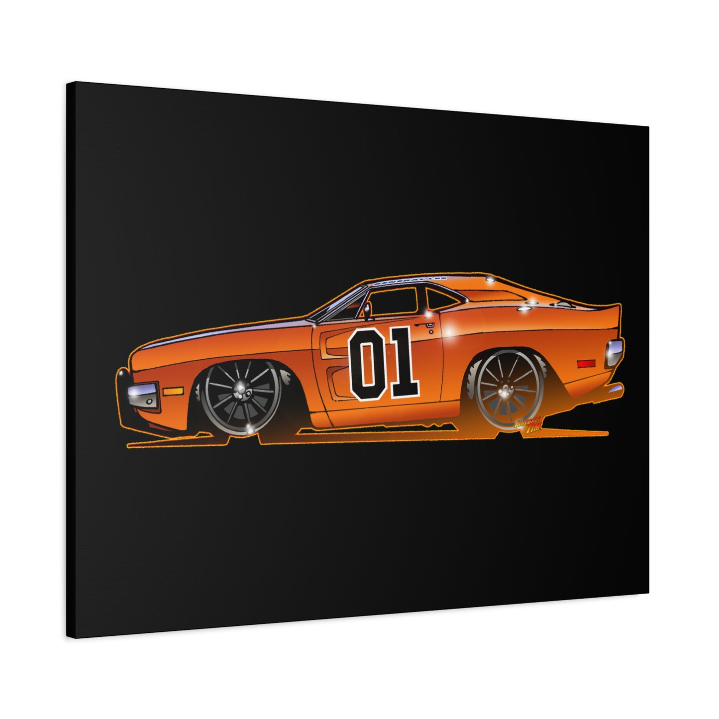 DUKES OF HAZZARD General Lee Dodge Charger Fireball Art Canvas Wall Print