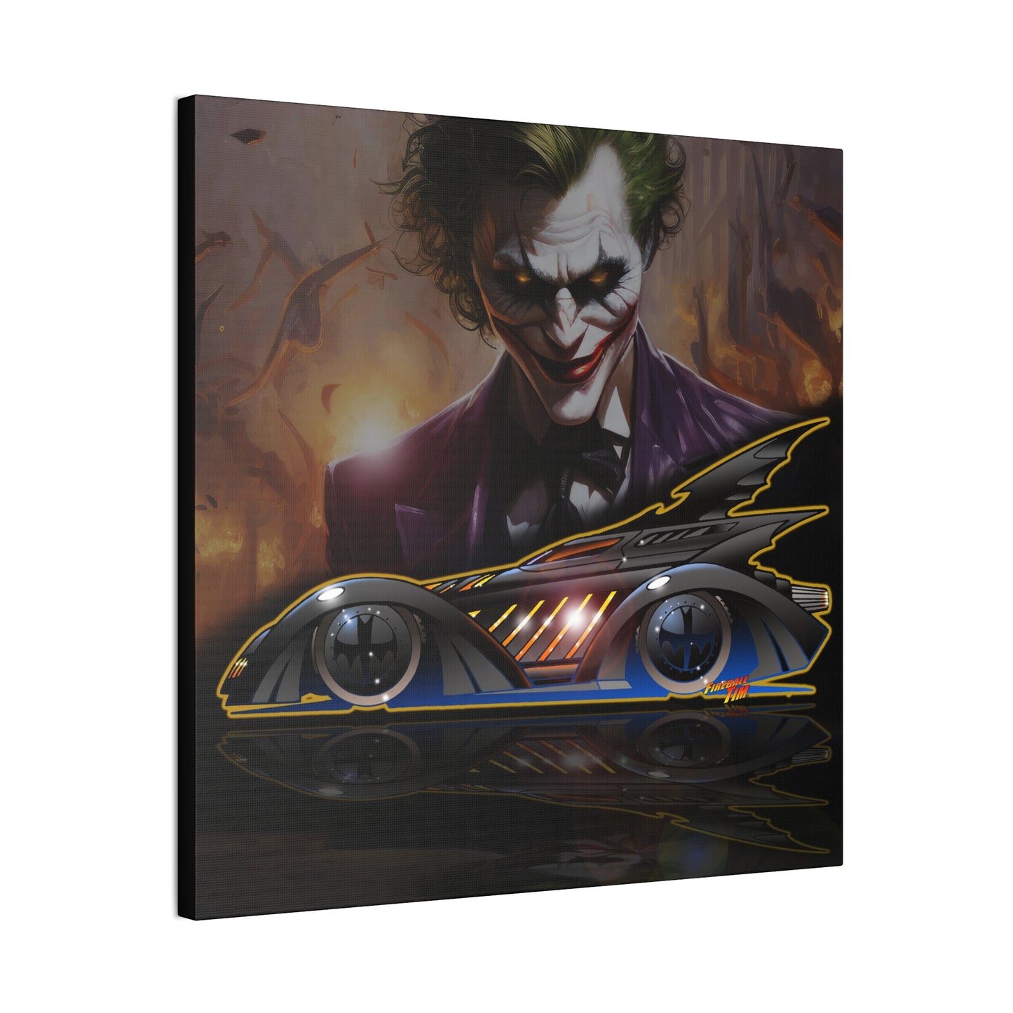 BATMAN FOREVER BATMOBILE Joker Fireball Art Canvas Print