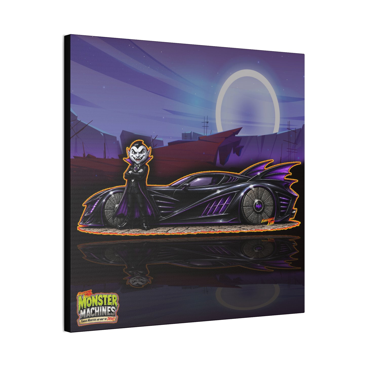 MONSTER MACHINES Halloween Count Cruiser Collectible Fireball Art Canvas Stretched Print