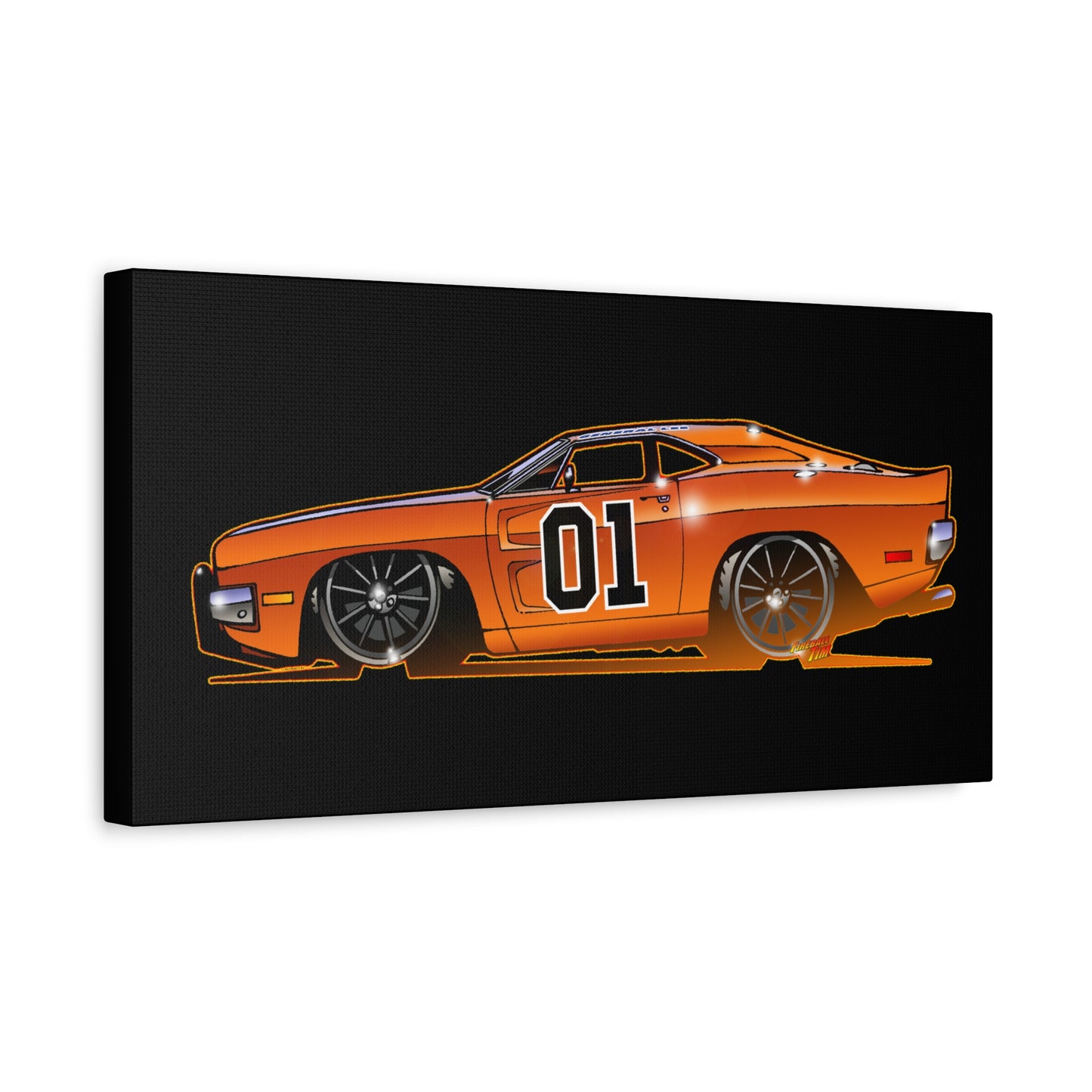 DUKES OF HAZZARD General Lee Dodge Charger Fireball Art Canvas Wall Print